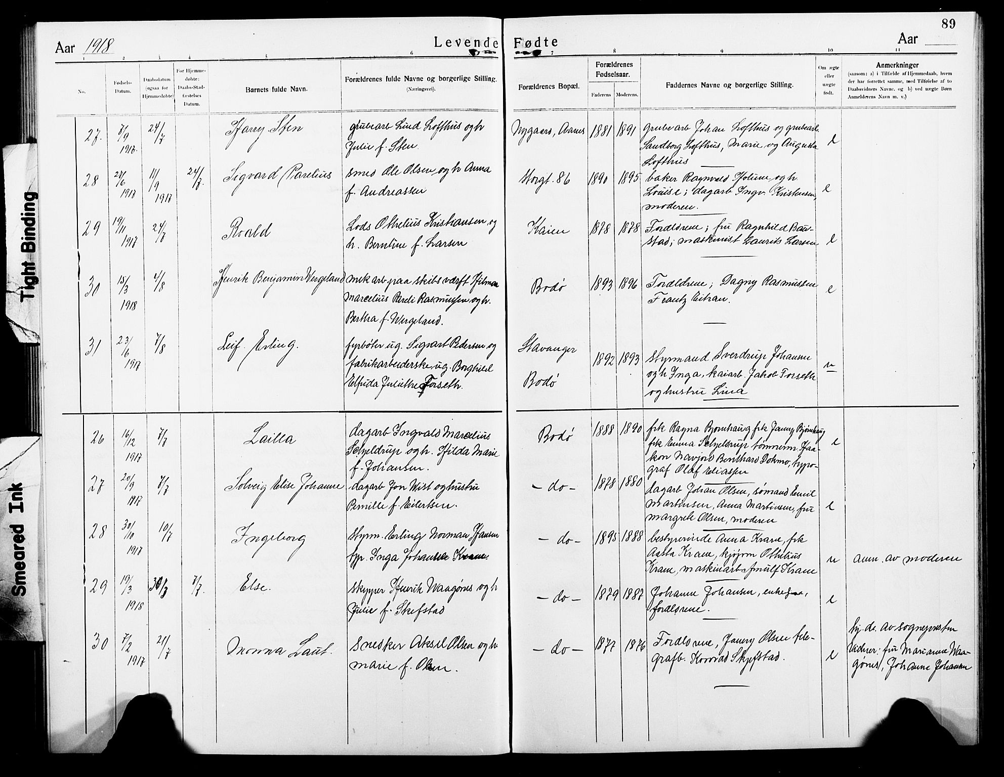 Ministerialprotokoller, klokkerbøker og fødselsregistre - Nordland, AV/SAT-A-1459/801/L0034: Klokkerbok nr. 801C09, 1910-1922, s. 89