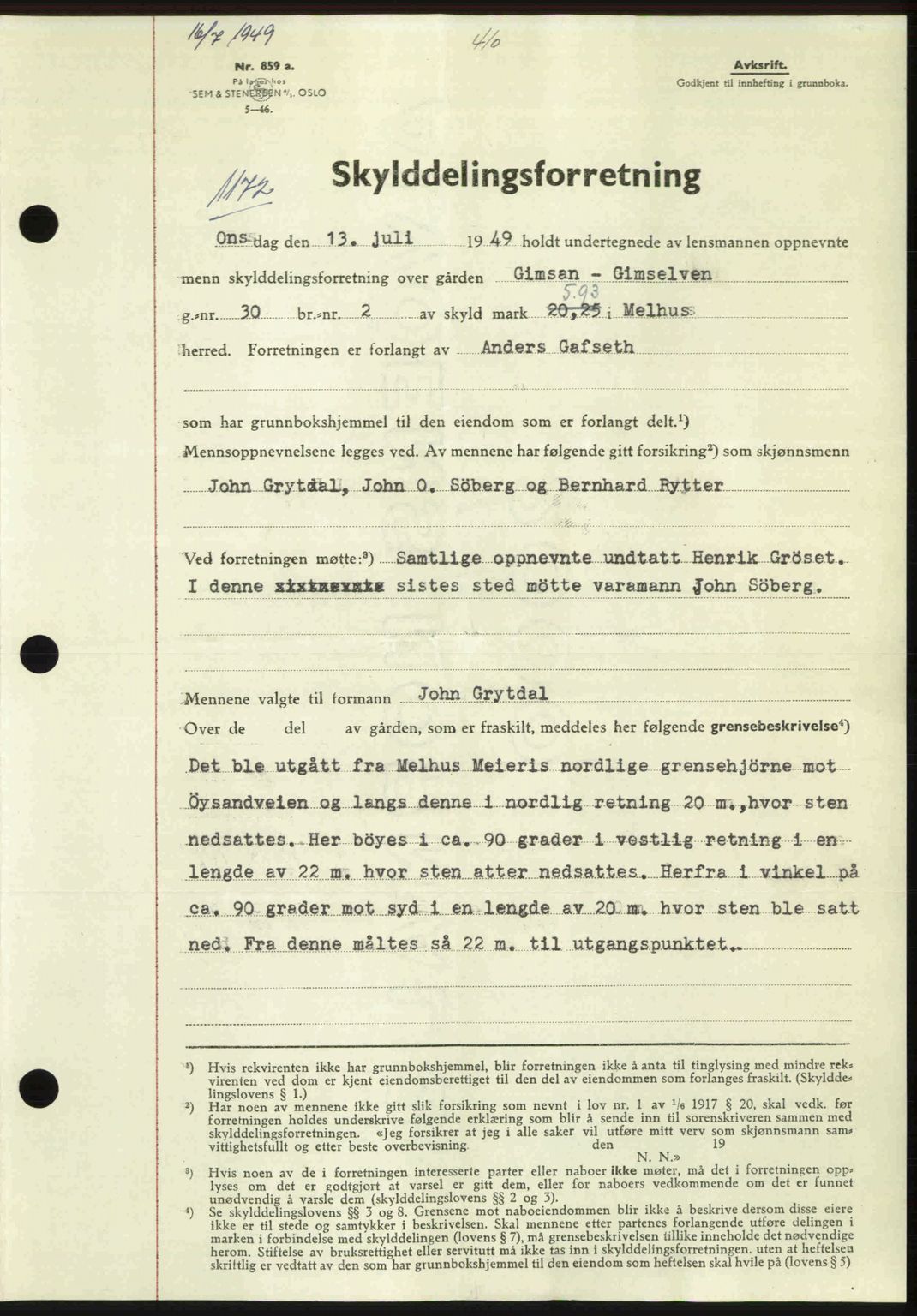 Gauldal sorenskriveri, SAT/A-0014/1/2/2C: Pantebok nr. A8, 1949-1949, Dagboknr: 1172/1949