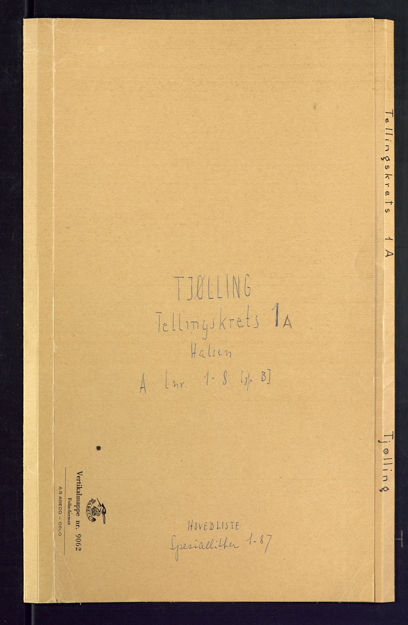 SAKO, Folketelling 1875 for 0725P Tjølling prestegjeld, 1875, s. 1