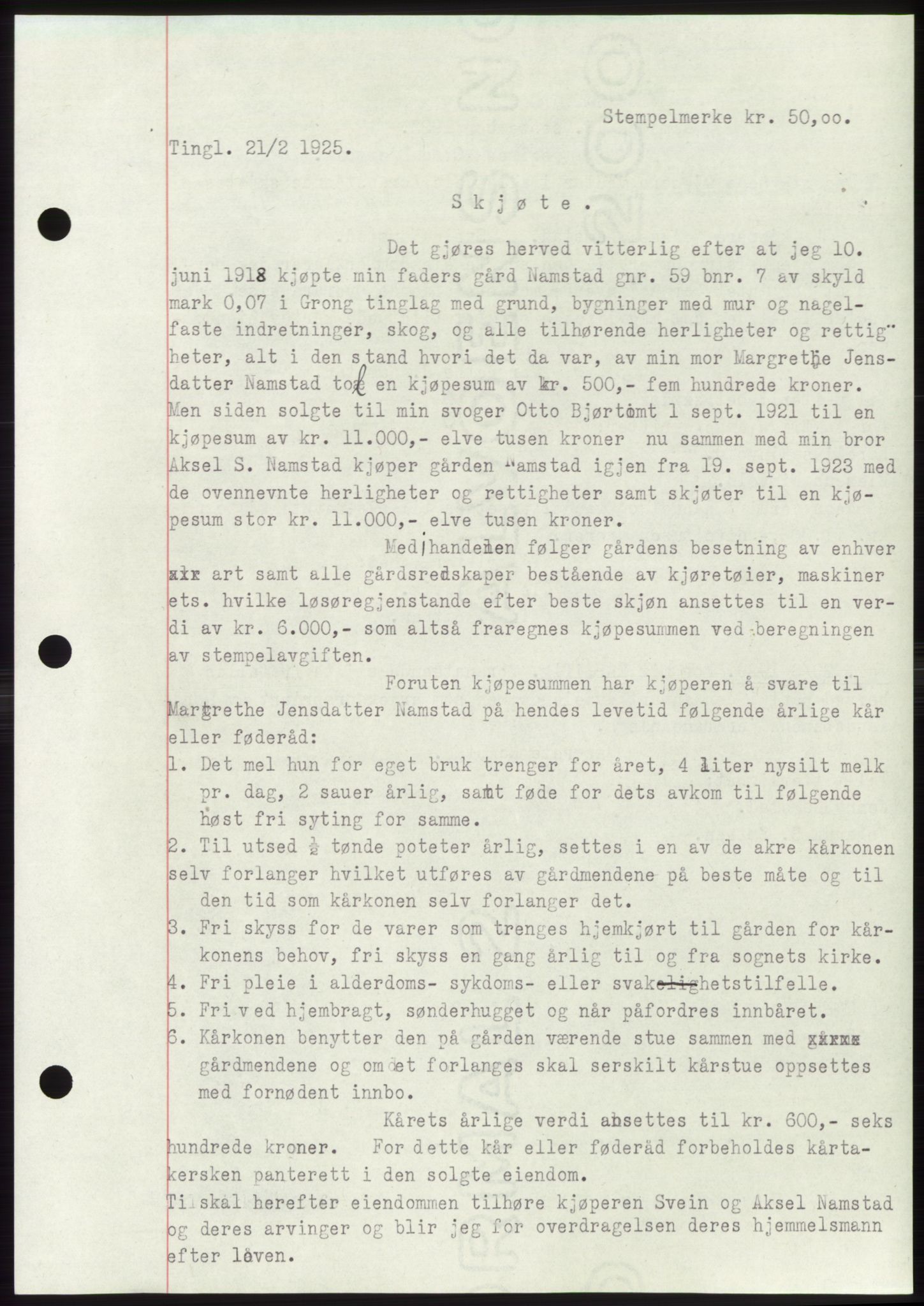Namdal sorenskriveri, SAT/A-4133/1/2/2C: Pantebok nr. -, 1922-1925, Tingl.dato: 21.02.1925