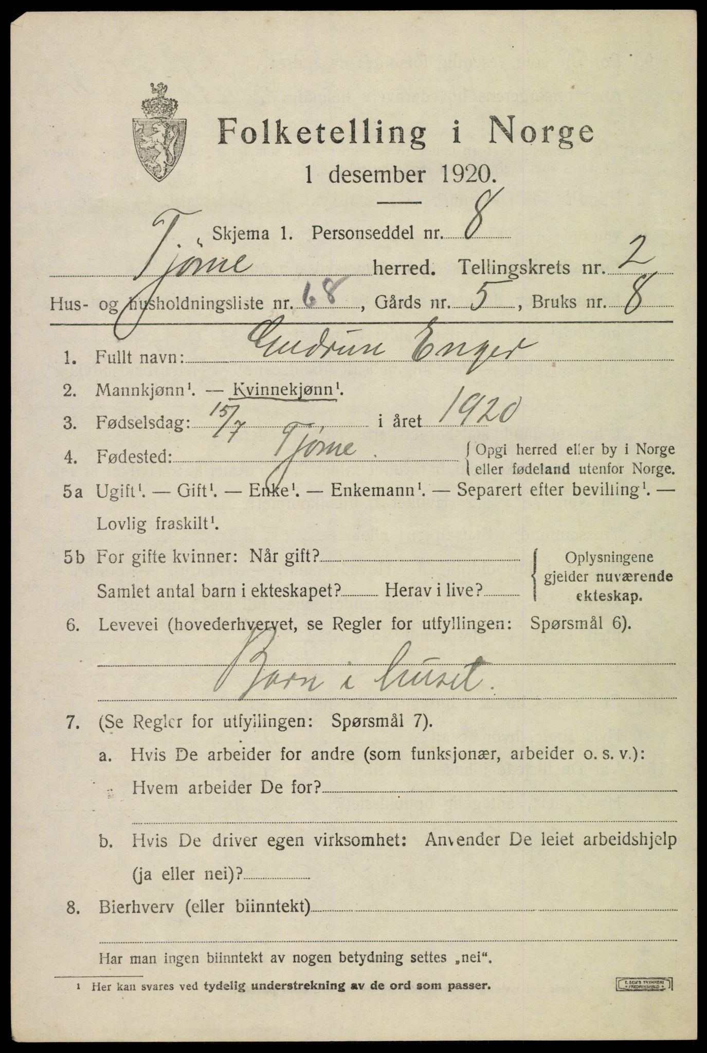 SAKO, Folketelling 1920 for 0723 Tjøme herred, 1920, s. 3425