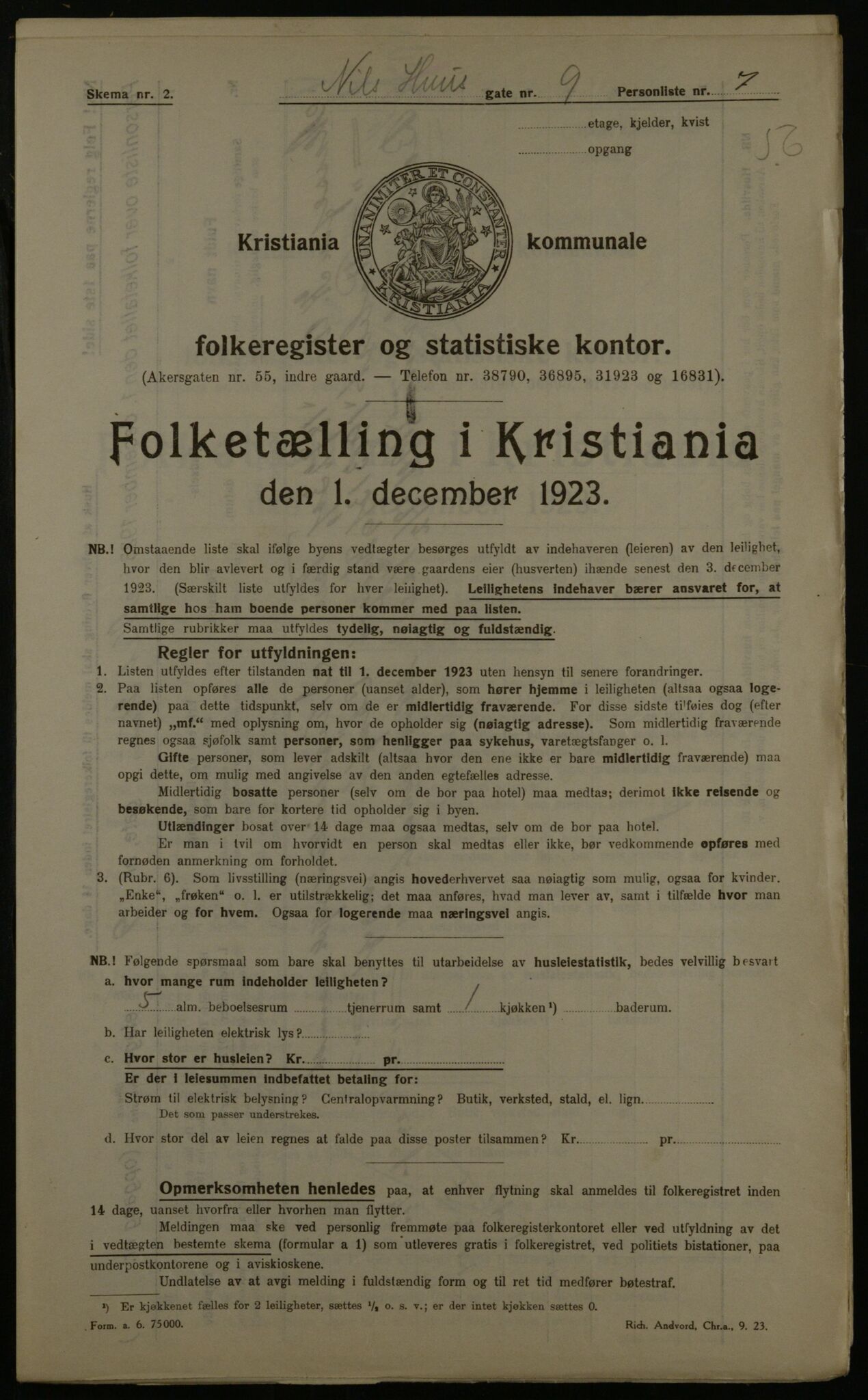 OBA, Kommunal folketelling 1.12.1923 for Kristiania, 1923, s. 78109