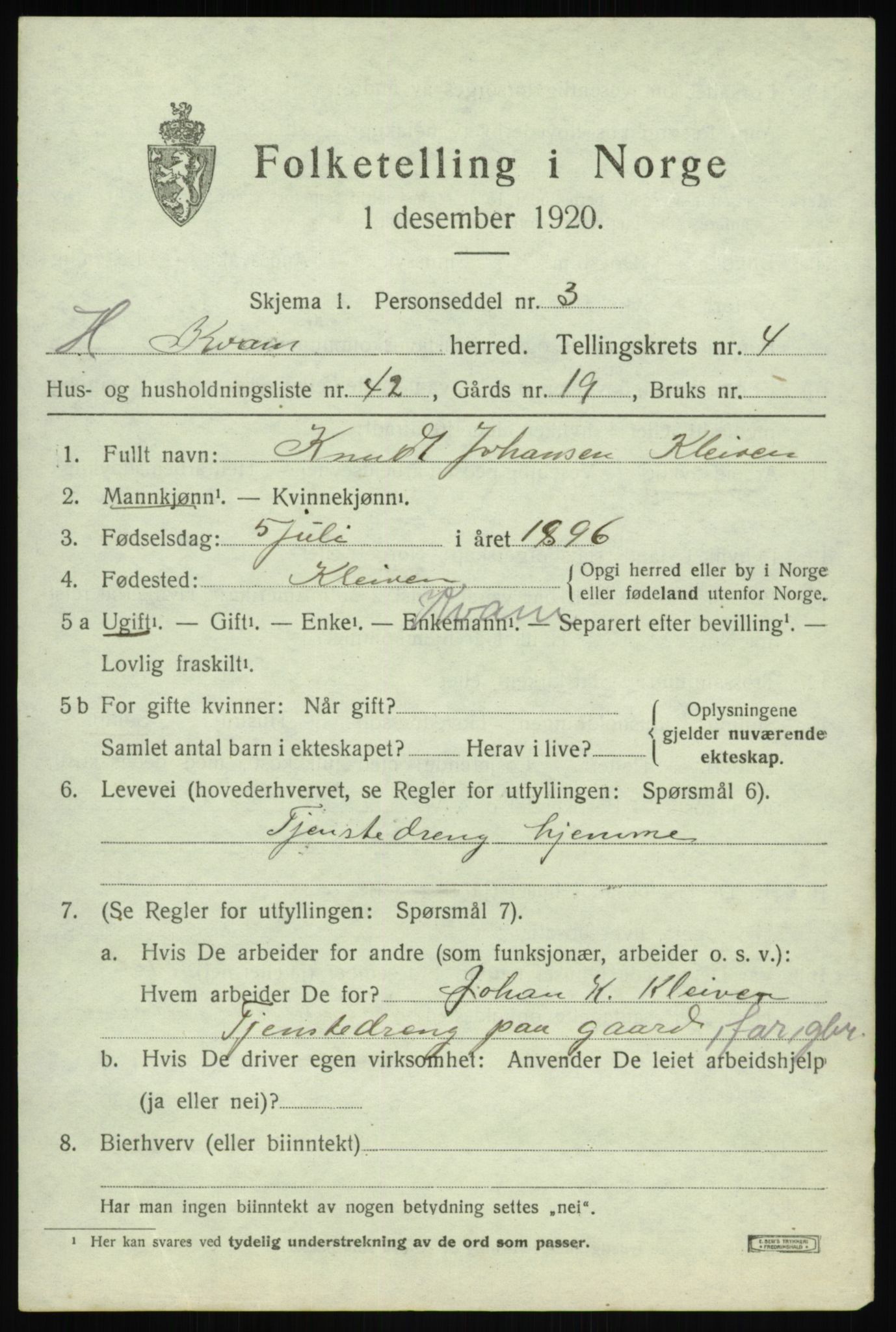 SAB, Folketelling 1920 for 1238 Kvam herred, 1920, s. 3757