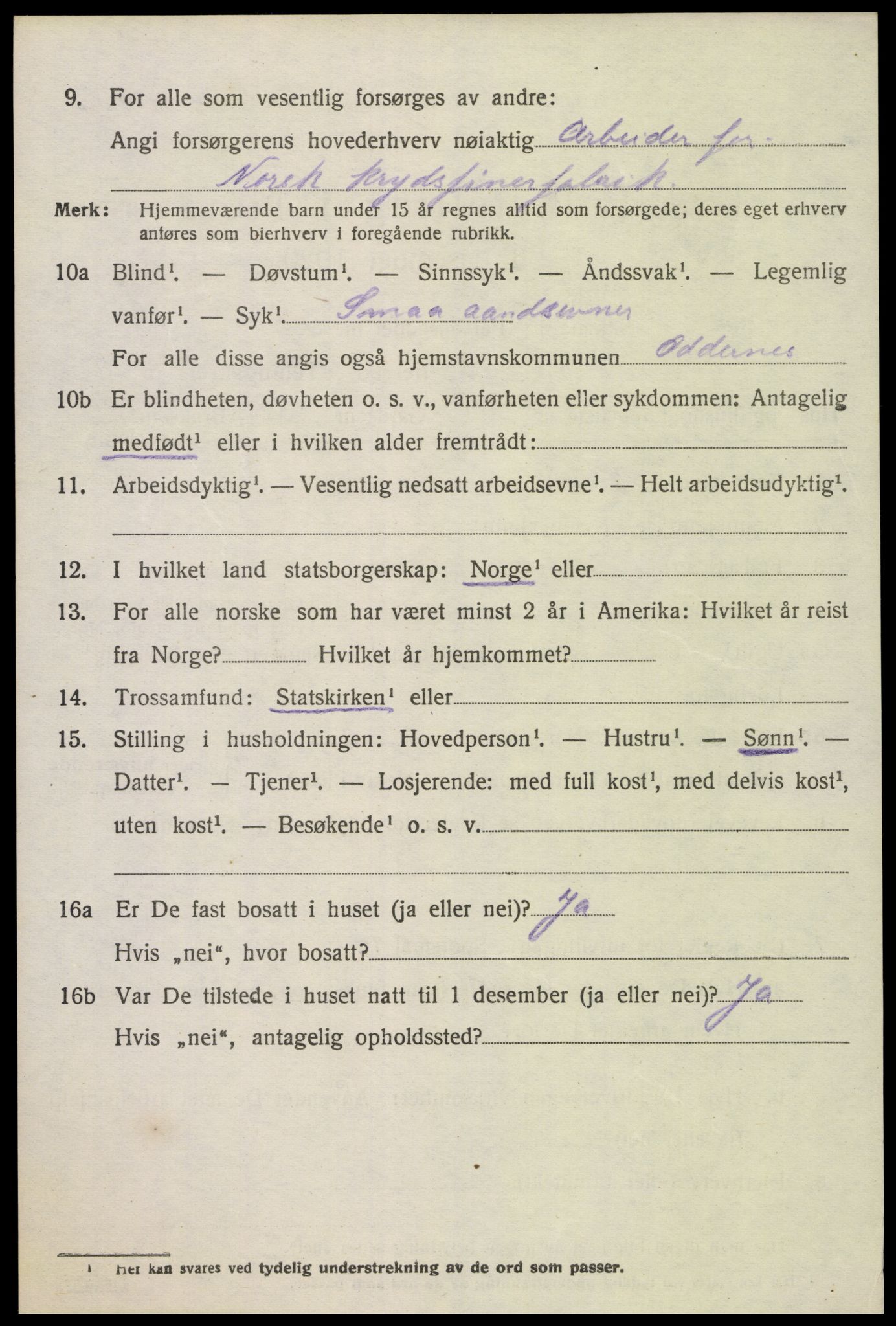 SAK, Folketelling 1920 for 1012 Oddernes herred, 1920, s. 4458