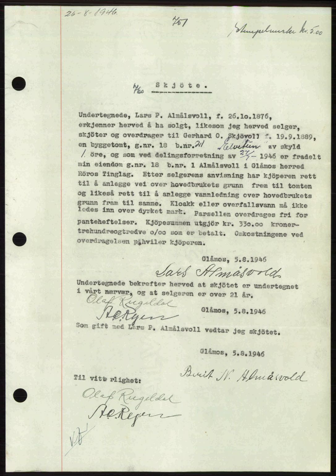 Gauldal sorenskriveri, SAT/A-0014/1/2/2C: Pantebok nr. A2, 1946-1946, Dagboknr: 760/1946