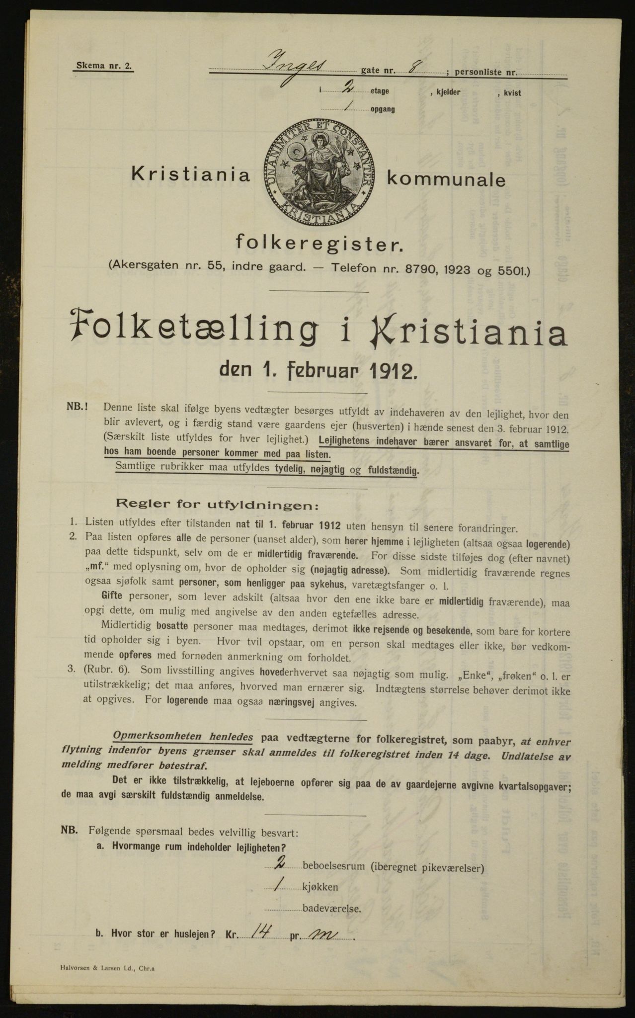 OBA, Kommunal folketelling 1.2.1912 for Kristiania, 1912, s. 44318