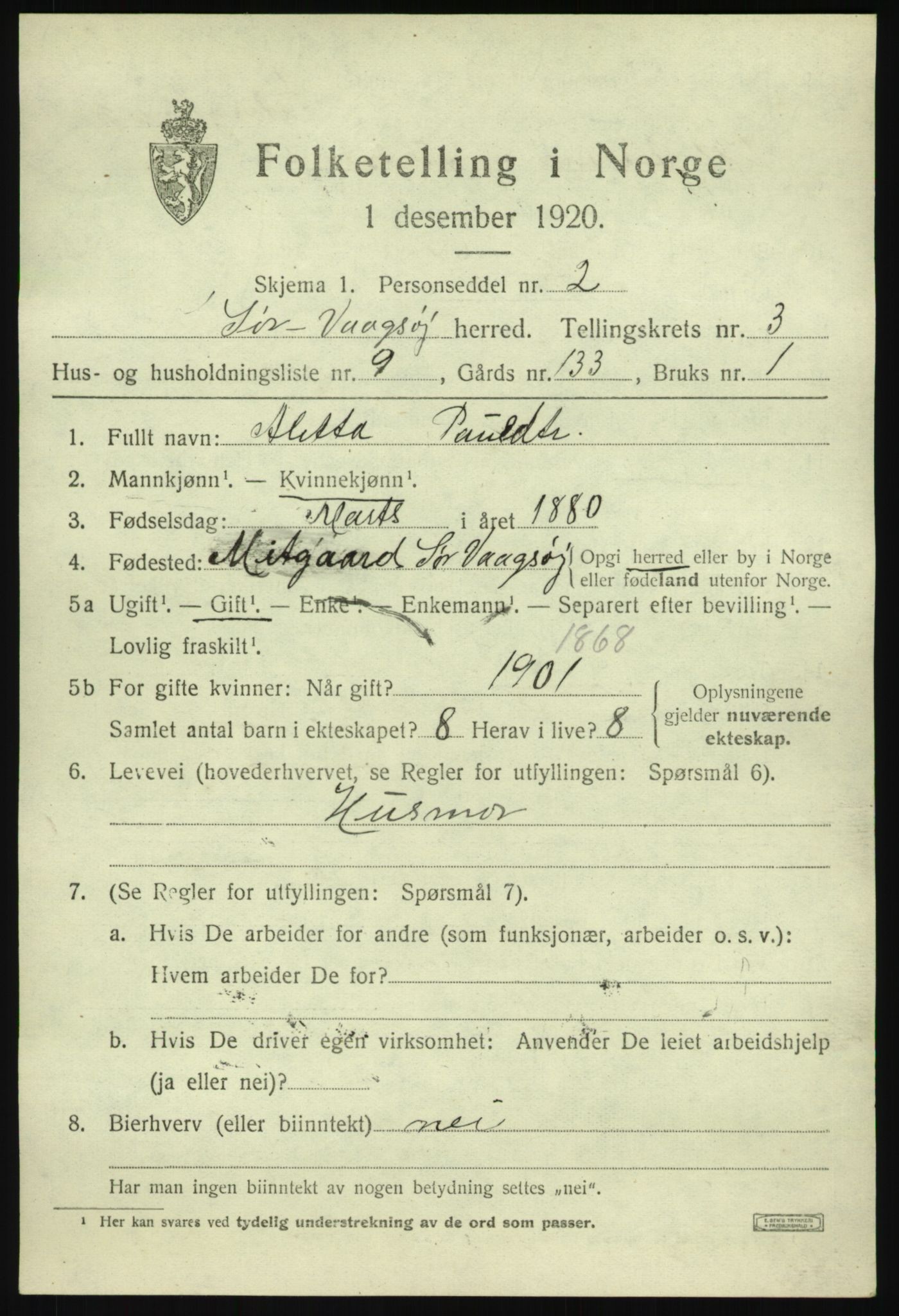 SAB, Folketelling 1920 for 1439 Sør-Vågsøy herred, 1920, s. 1646