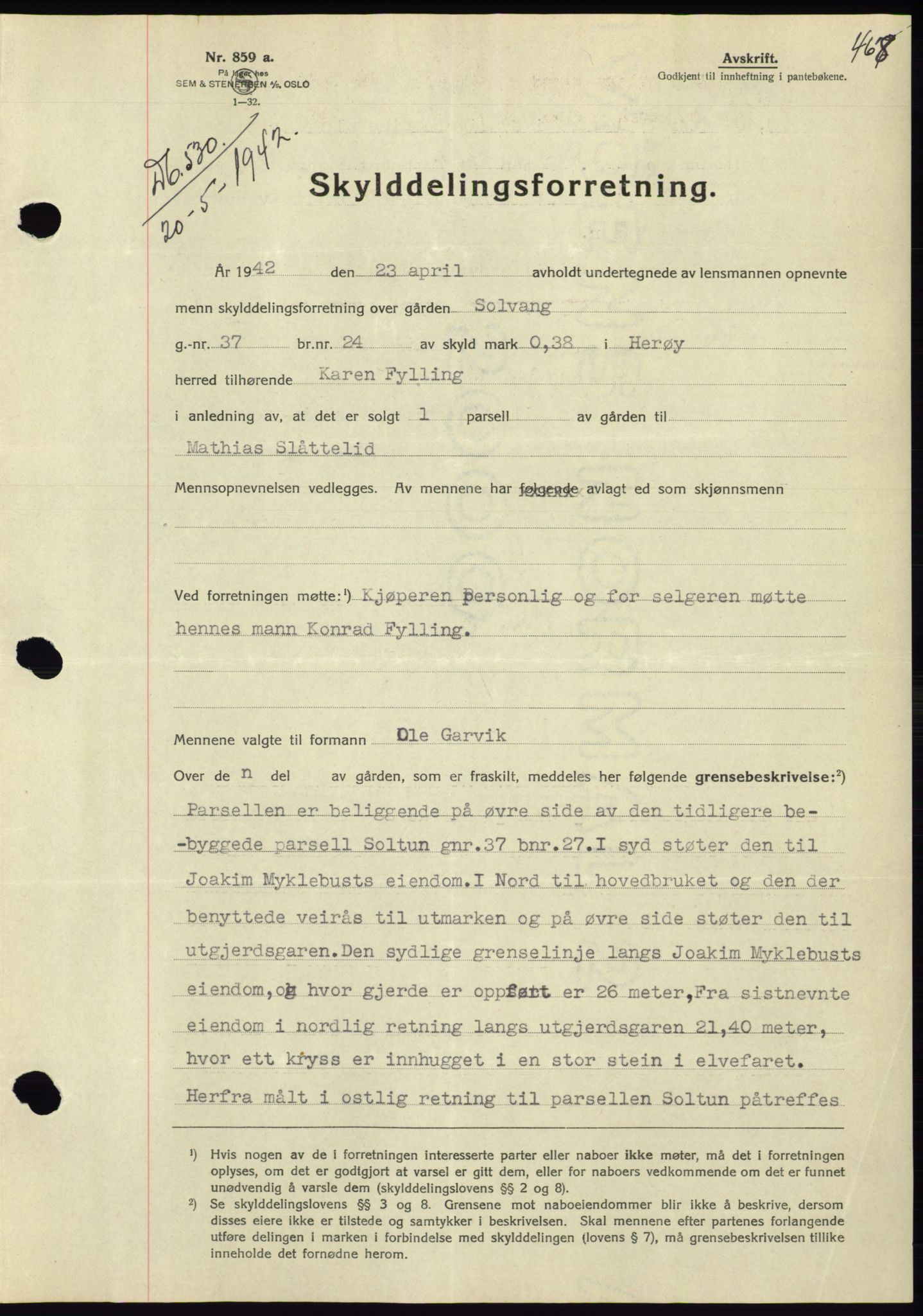 Søre Sunnmøre sorenskriveri, SAT/A-4122/1/2/2C/L0073: Pantebok nr. 67, 1941-1942, Dagboknr: 530/1942