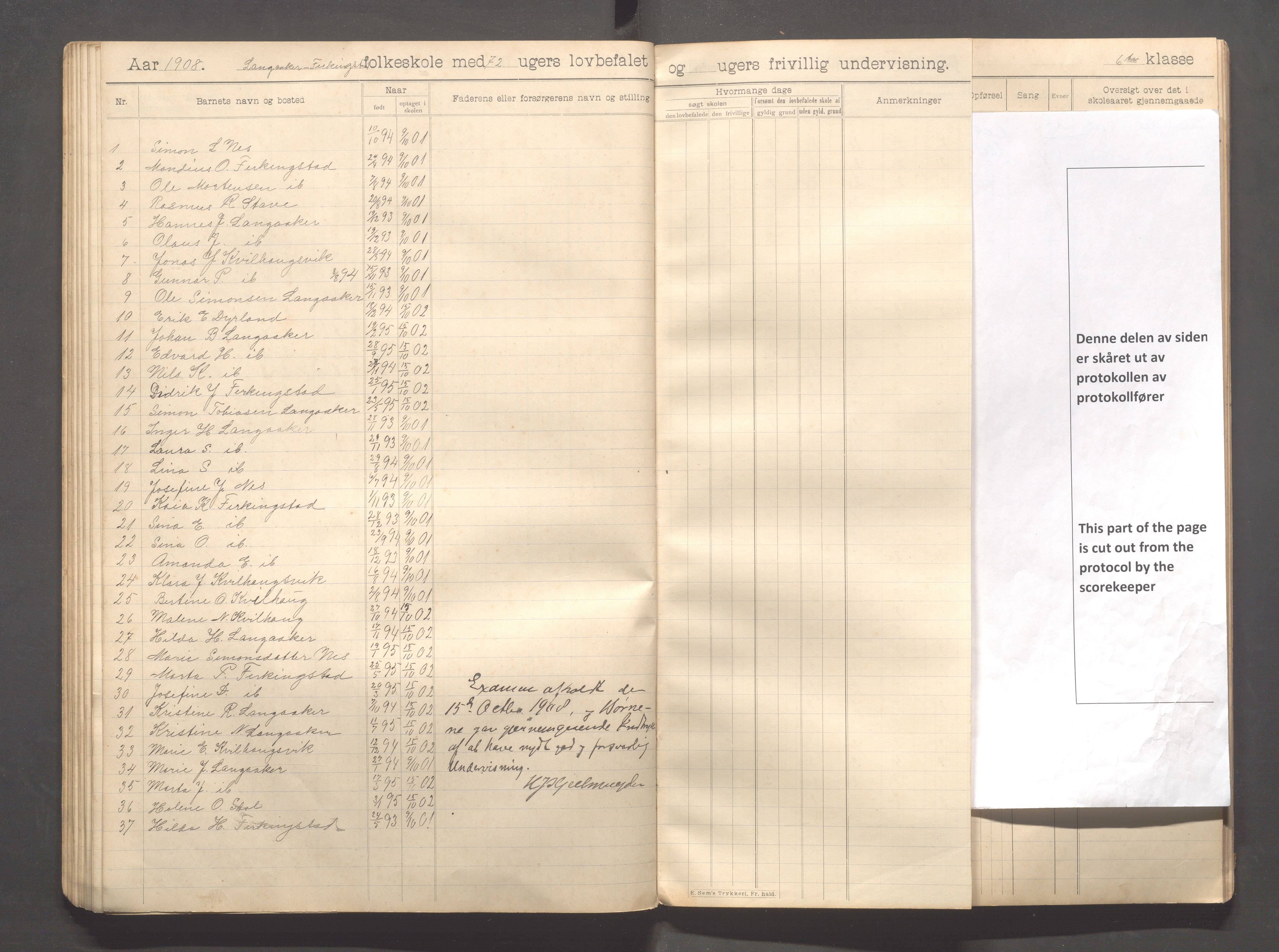 Skudenes kommune - Langåker - Ferkingstad skole, IKAR/A-303/H/L0002: Skoleprotokoll 1.-6. kl., 1903-1910, s. 61