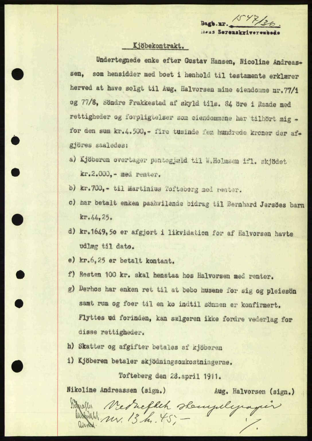Moss sorenskriveri, SAO/A-10168: Pantebok nr. A1, 1936-1936, Dagboknr: 1547/1936