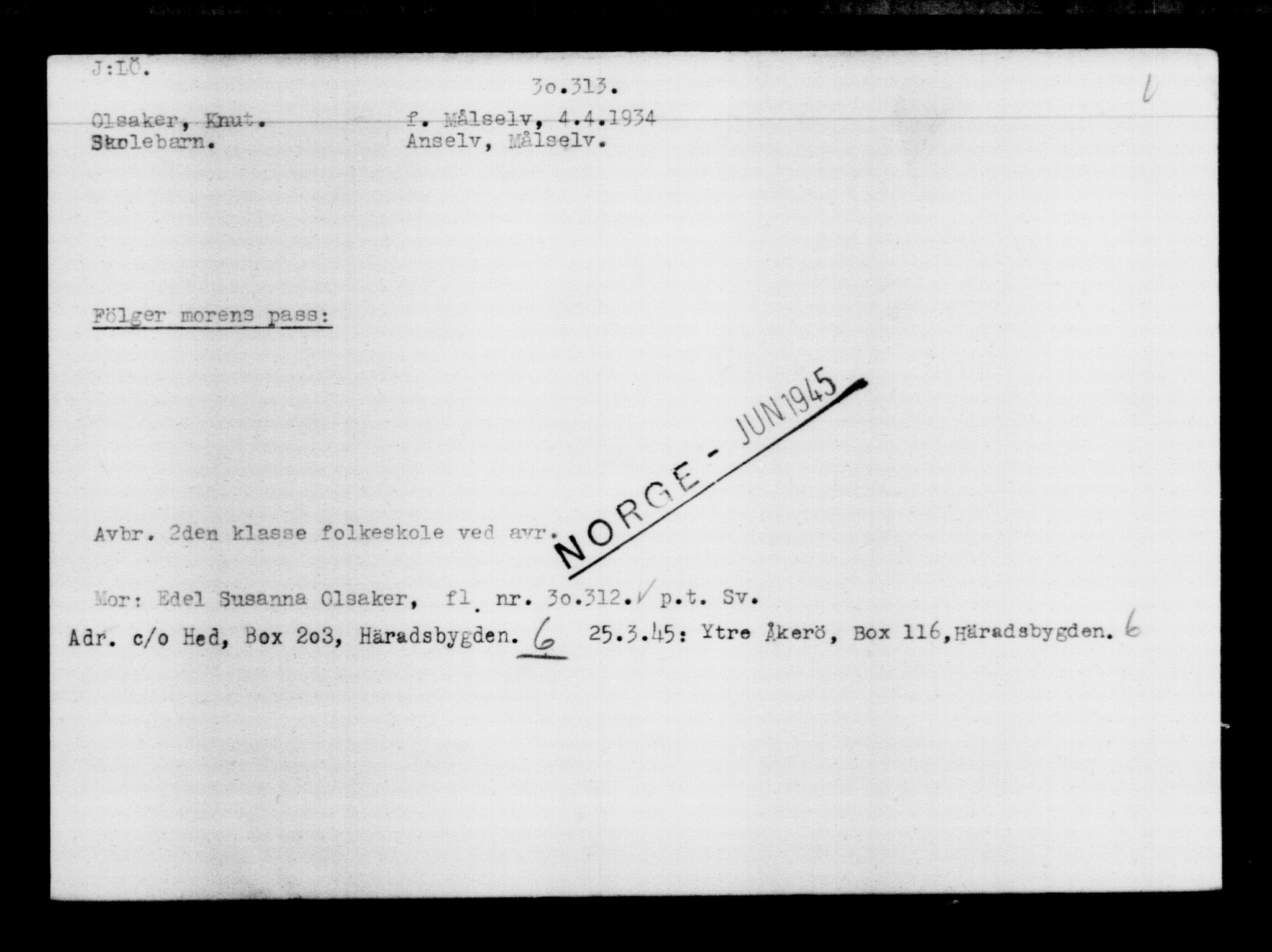 Den Kgl. Norske Legasjons Flyktningskontor, RA/S-6753/V/Va/L0012: Kjesäterkartoteket.  Flyktningenr. 28300-31566, 1940-1945, s. 2209