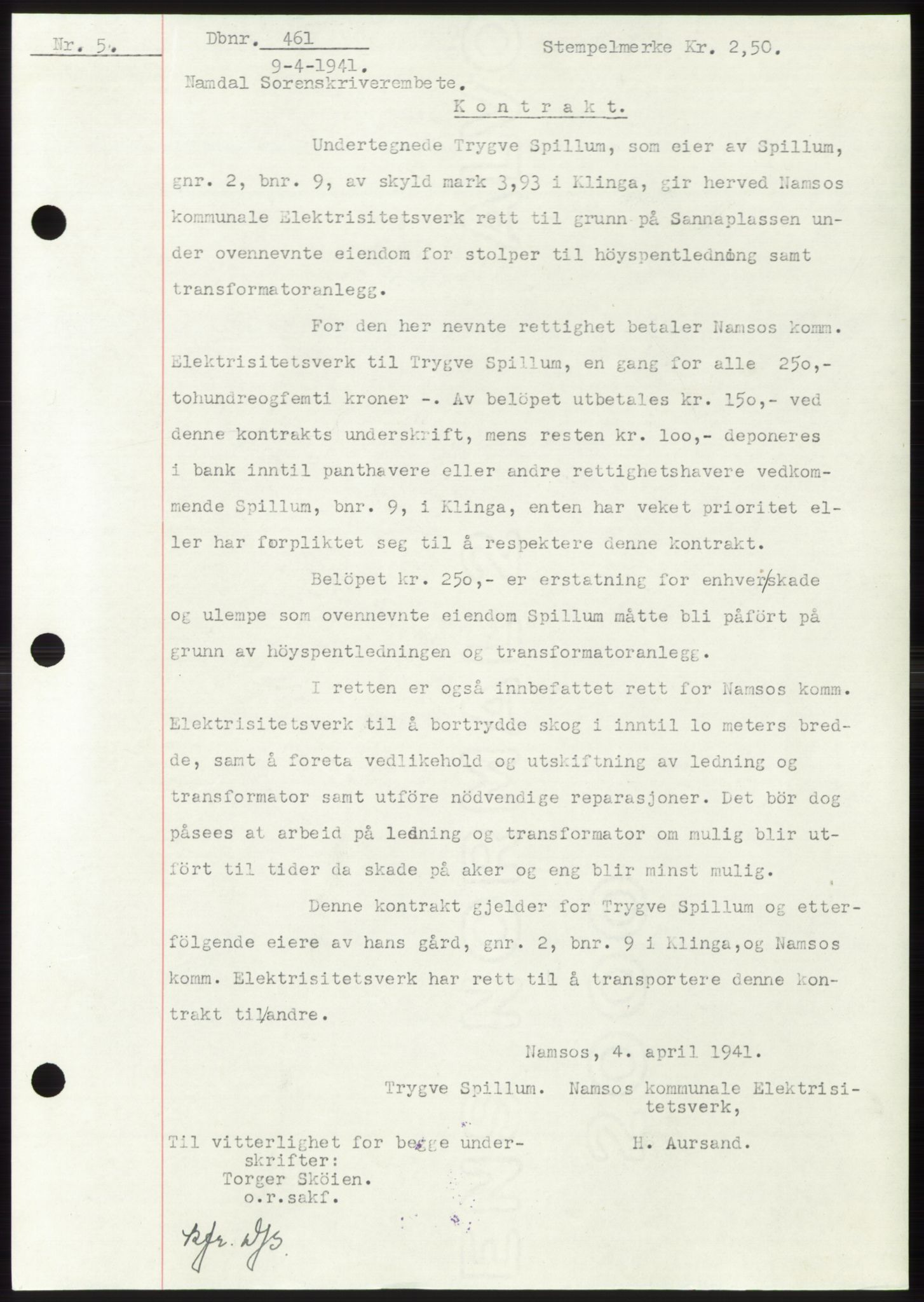 Namdal sorenskriveri, SAT/A-4133/1/2/2C: Pantebok nr. -, 1940-1941, Tingl.dato: 09.04.1941