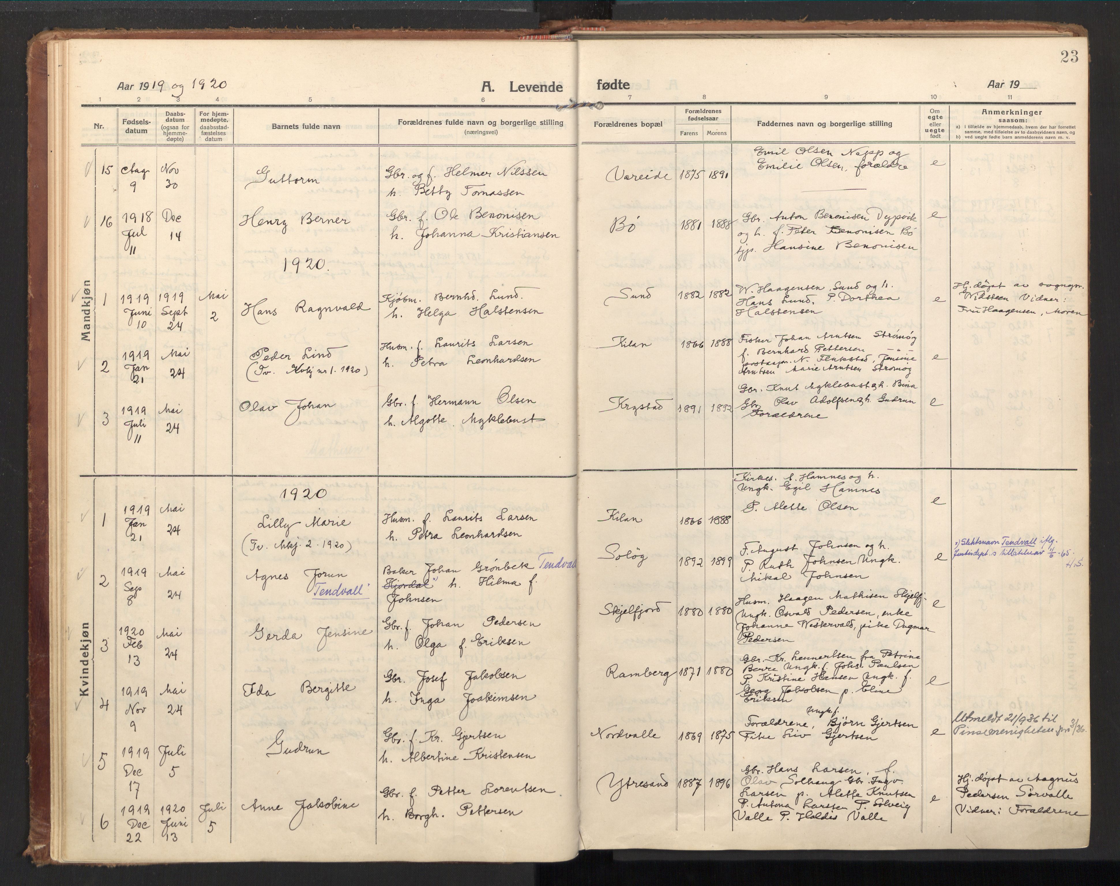 Ministerialprotokoller, klokkerbøker og fødselsregistre - Nordland, SAT/A-1459/885/L1210: Ministerialbok nr. 885A10, 1916-1926, s. 23