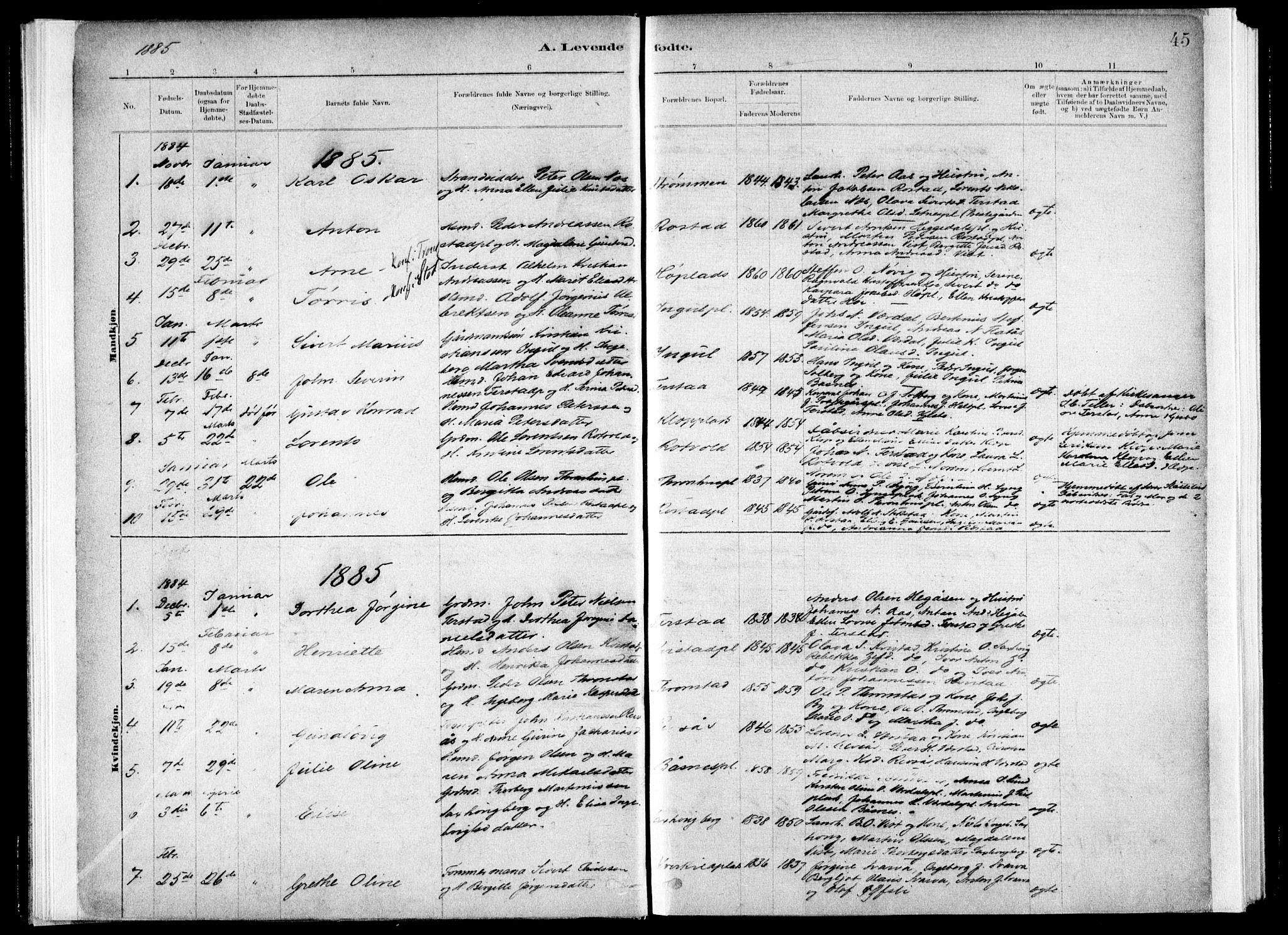 Ministerialprotokoller, klokkerbøker og fødselsregistre - Nord-Trøndelag, SAT/A-1458/730/L0285: Ministerialbok nr. 730A10, 1879-1914, s. 45
