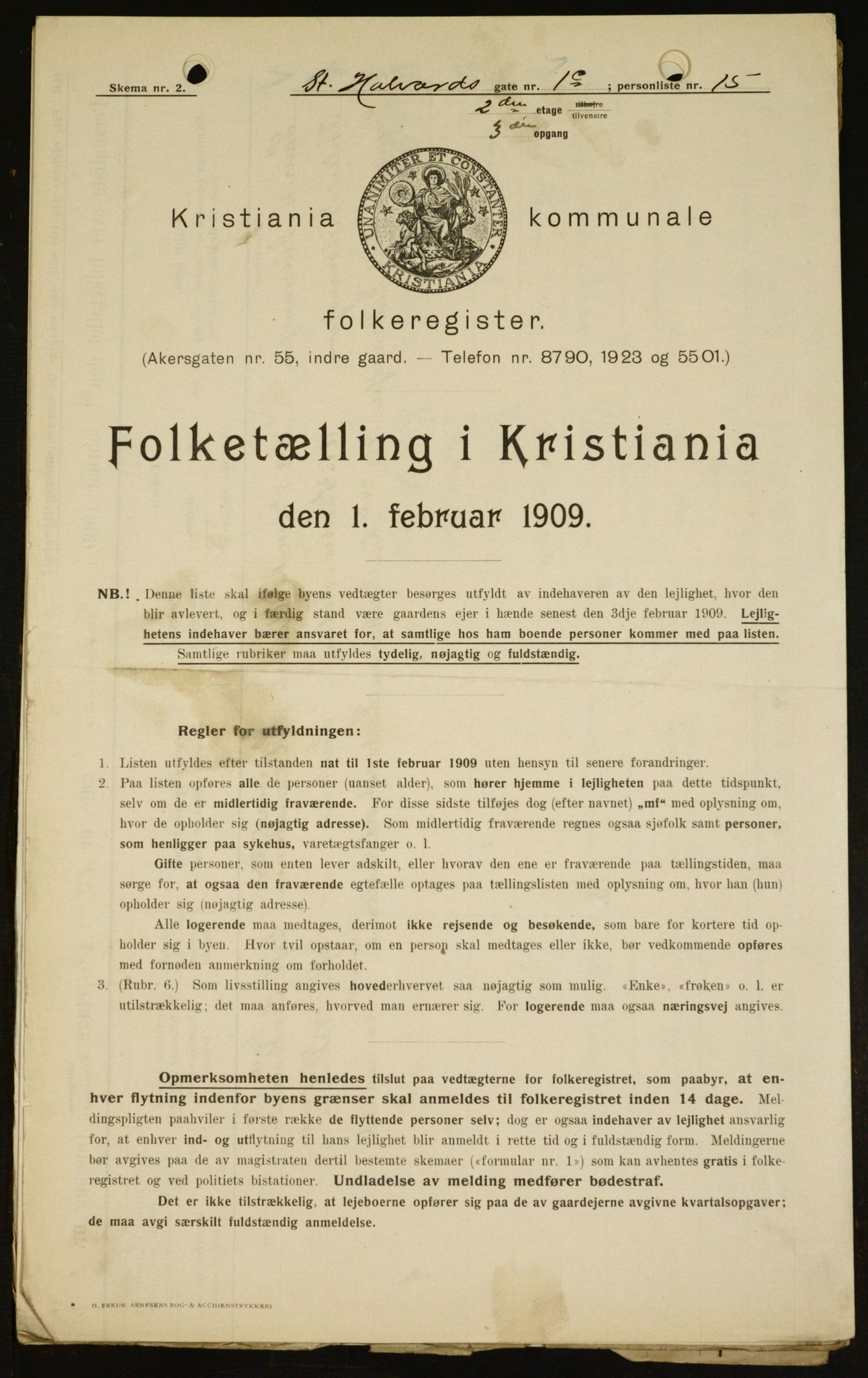 OBA, Kommunal folketelling 1.2.1909 for Kristiania kjøpstad, 1909, s. 79479