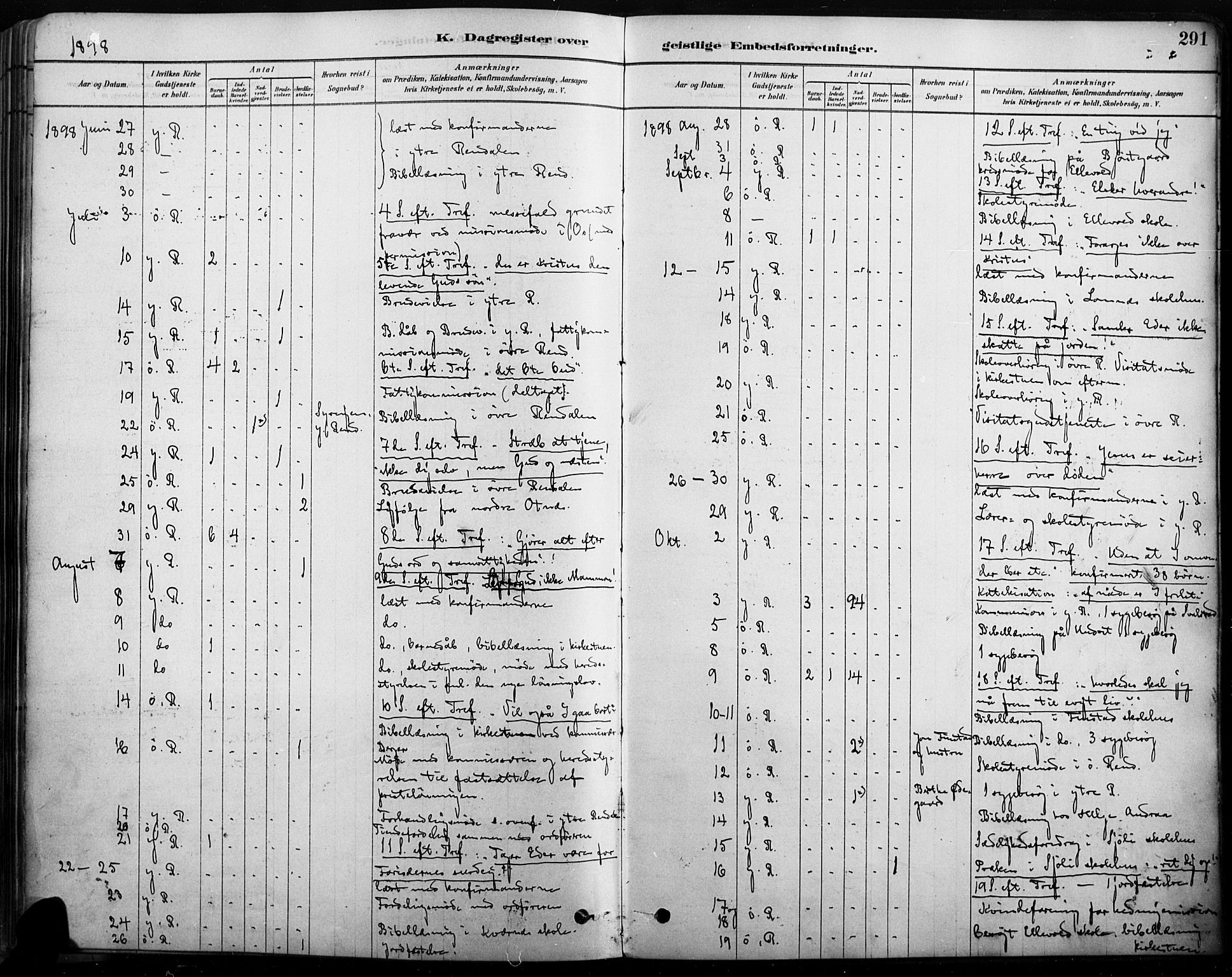 Rendalen prestekontor, AV/SAH-PREST-054/H/Ha/Haa/L0009: Ministerialbok nr. 9, 1878-1901, s. 291