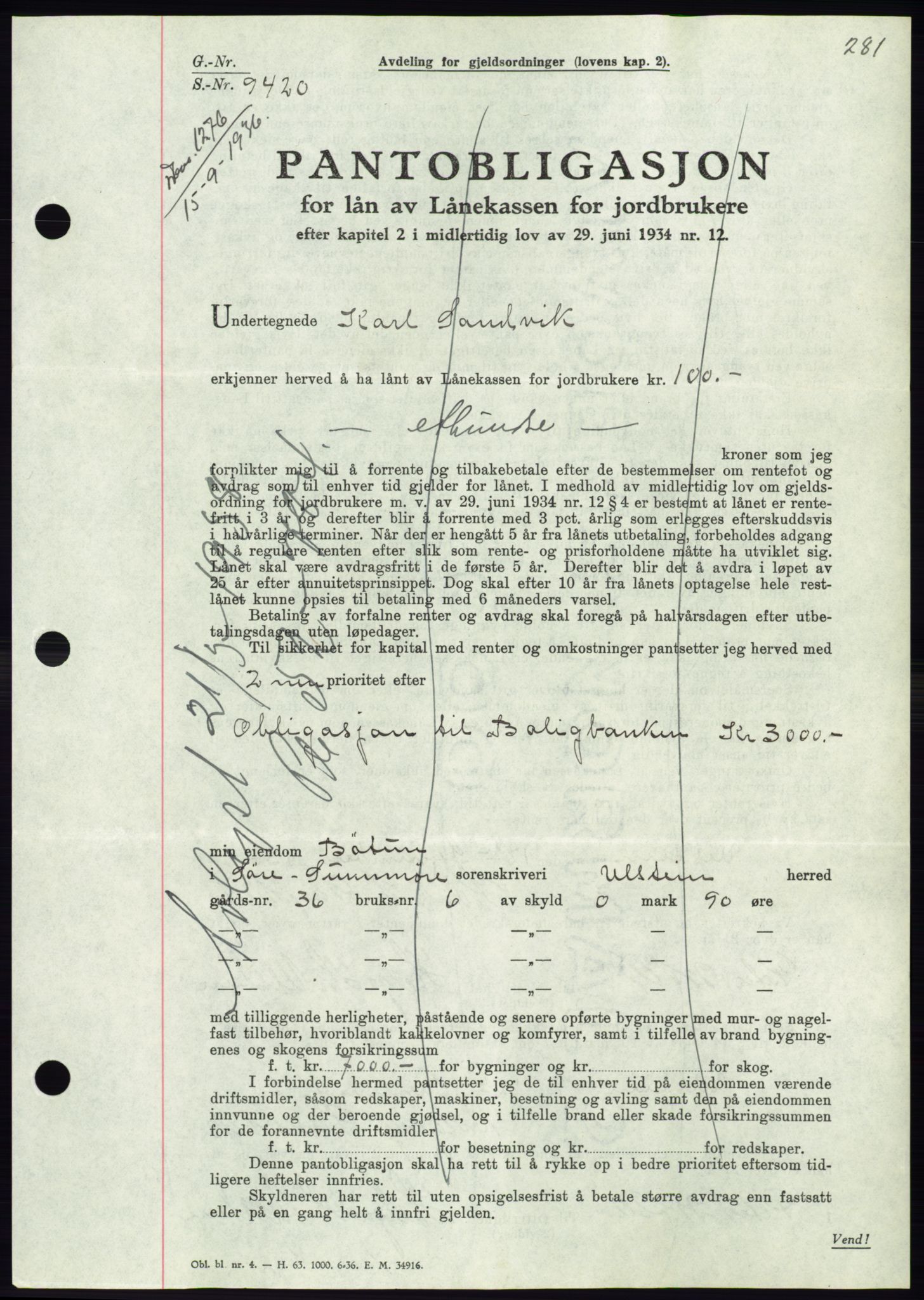 Søre Sunnmøre sorenskriveri, AV/SAT-A-4122/1/2/2C/L0061: Pantebok nr. 55, 1936-1936, Dagboknr: 1276/1936