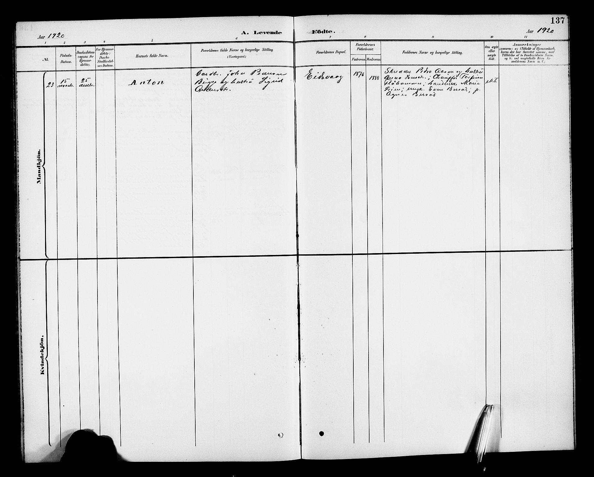 Ministerialprotokoller, klokkerbøker og fødselsregistre - Møre og Romsdal, SAT/A-1454/551/L0632: Klokkerbok nr. 551C04, 1894-1920, s. 137