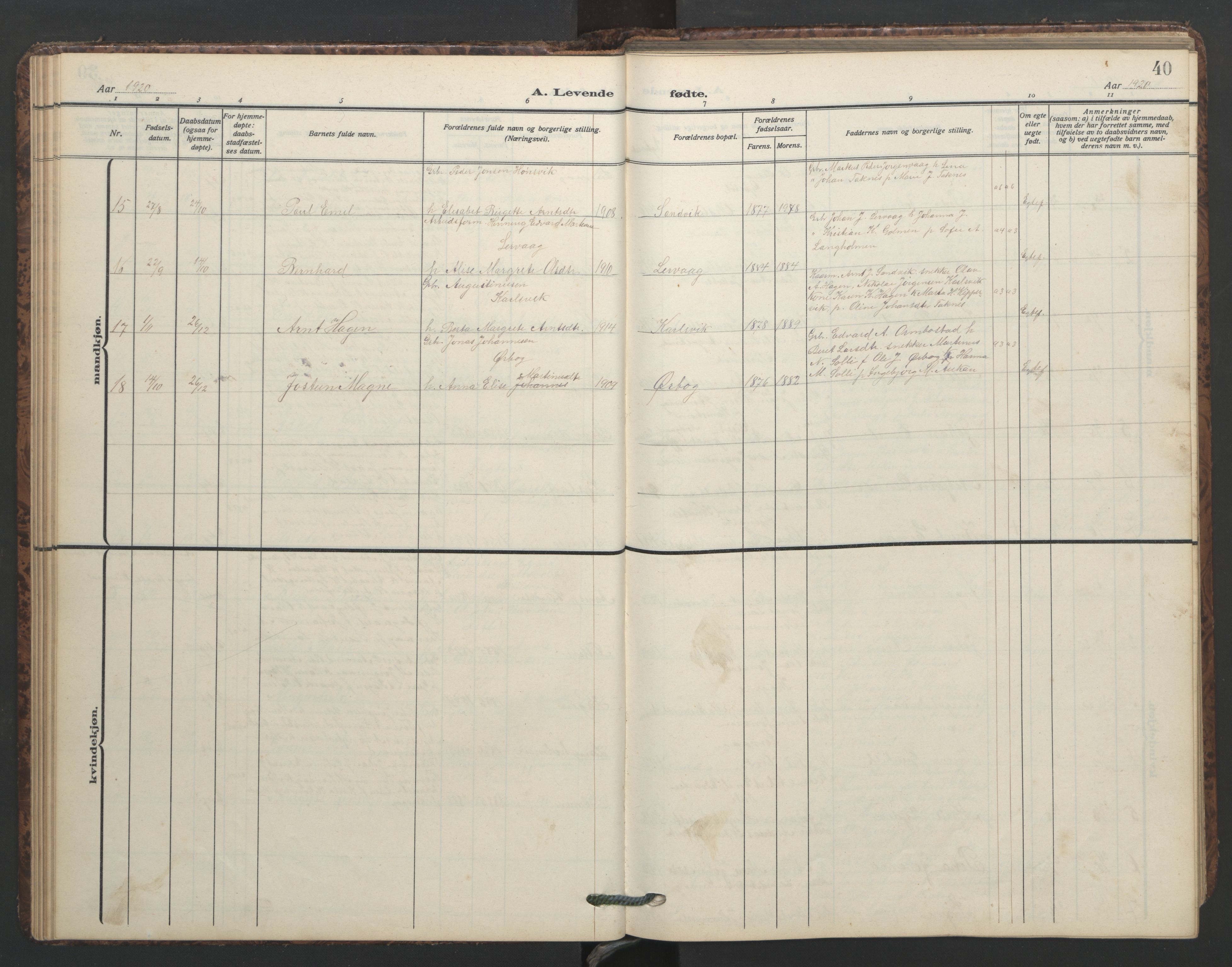 Ministerialprotokoller, klokkerbøker og fødselsregistre - Møre og Romsdal, AV/SAT-A-1454/577/L0897: Klokkerbok nr. 577C01, 1909-1946, s. 40