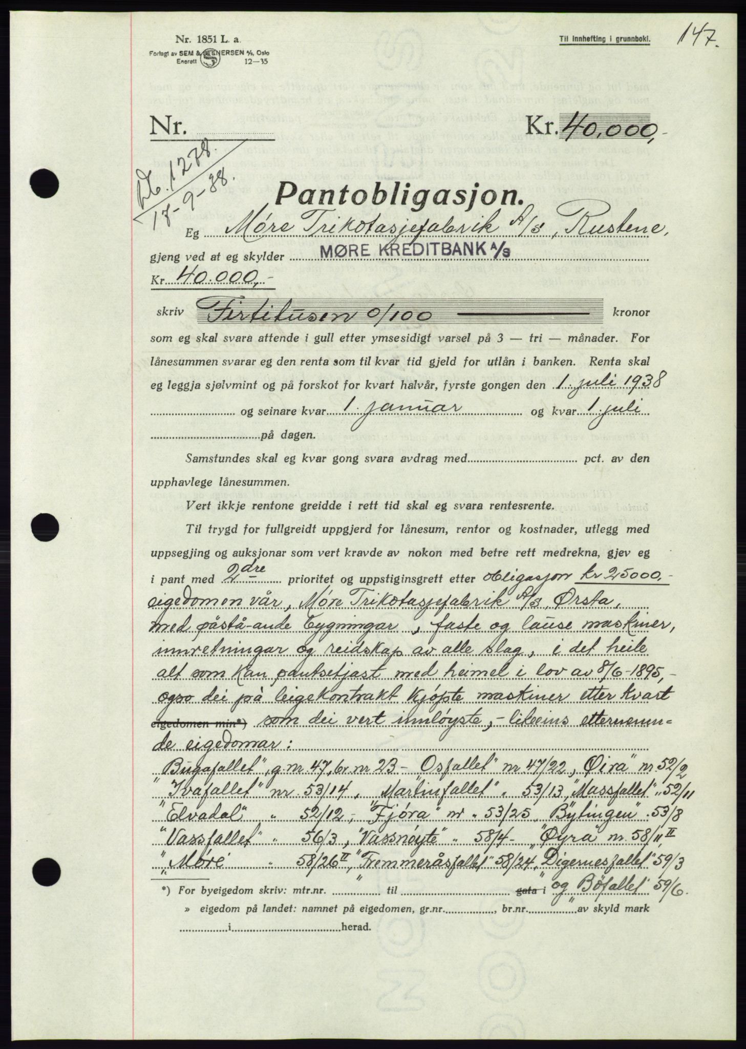 Søre Sunnmøre sorenskriveri, AV/SAT-A-4122/1/2/2C/L0066: Pantebok nr. 60, 1938-1938, Dagboknr: 1278/1938