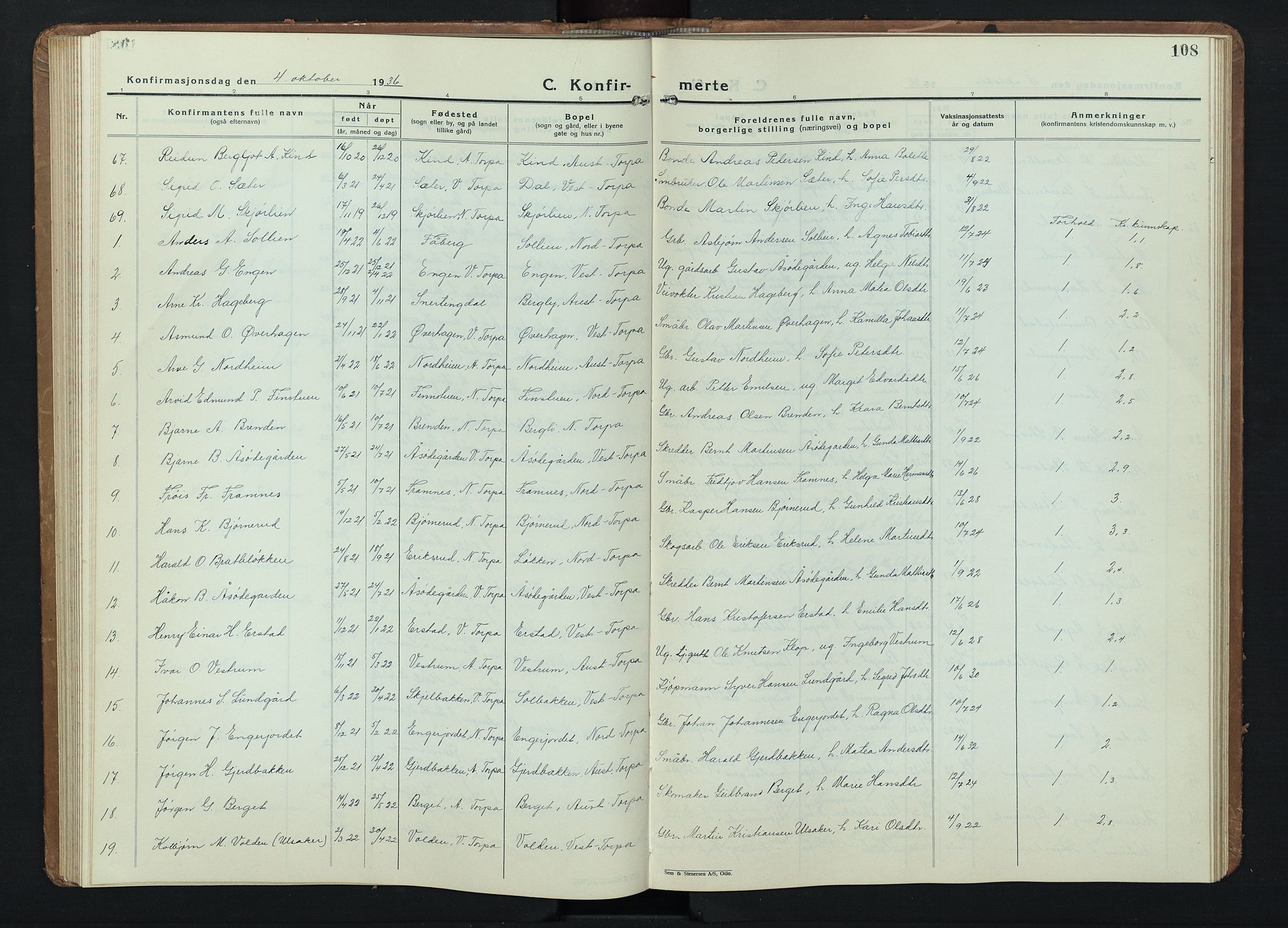 Nordre Land prestekontor, AV/SAH-PREST-124/H/Ha/Hab/L0004: Klokkerbok nr. 4, 1935-1954, s. 108