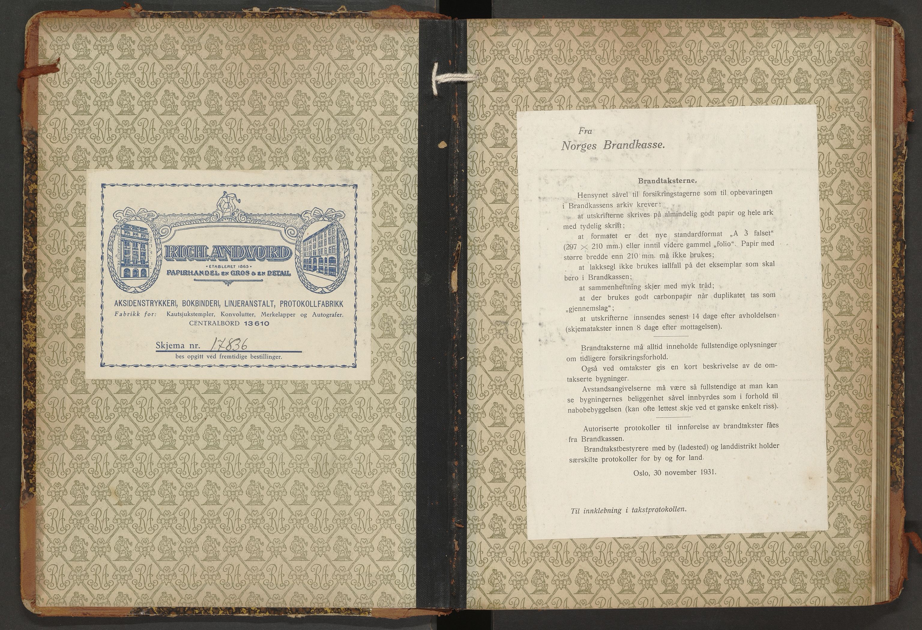 Norges Brannkasse Borge, SAT/A-5600/BT/L0011: Branntakstprotokoll med skjema, 1938-1943