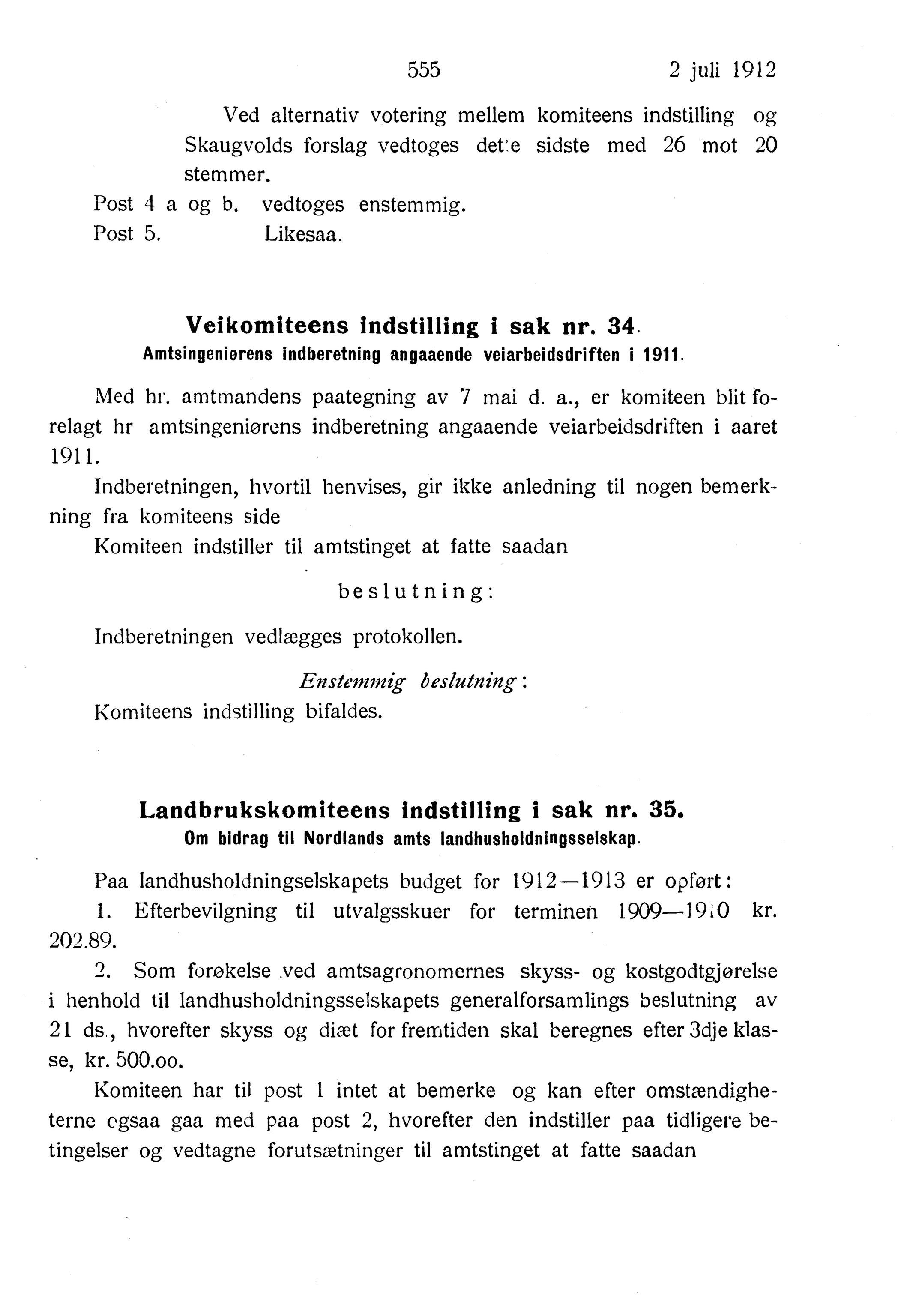 Nordland Fylkeskommune. Fylkestinget, AIN/NFK-17/176/A/Ac/L0035: Fylkestingsforhandlinger 1912, 1912