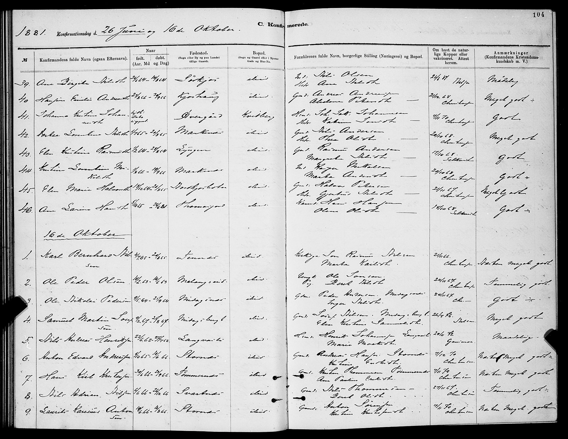 Balsfjord sokneprestembete, AV/SATØ-S-1303/G/Ga/L0007klokker: Klokkerbok nr. 7, 1878-1889, s. 104
