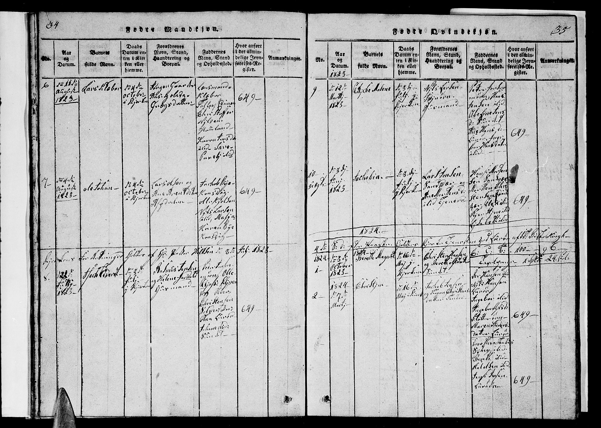 Ministerialprotokoller, klokkerbøker og fødselsregistre - Nordland, SAT/A-1459/839/L0571: Klokkerbok nr. 839C01, 1820-1840, s. 34-35