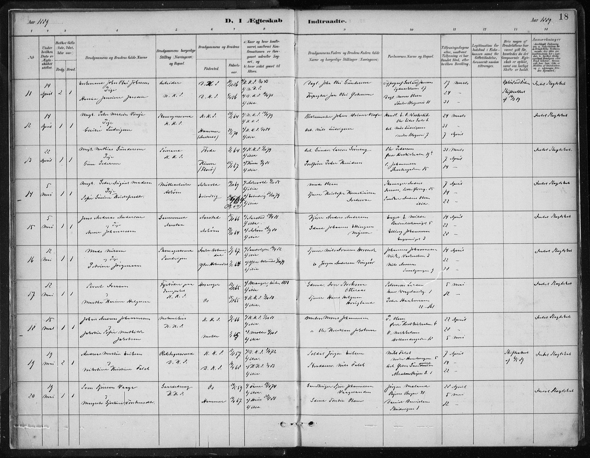 Korskirken sokneprestembete, SAB/A-76101/H/Hab: Klokkerbok nr. D 3, 1887-1906, s. 18