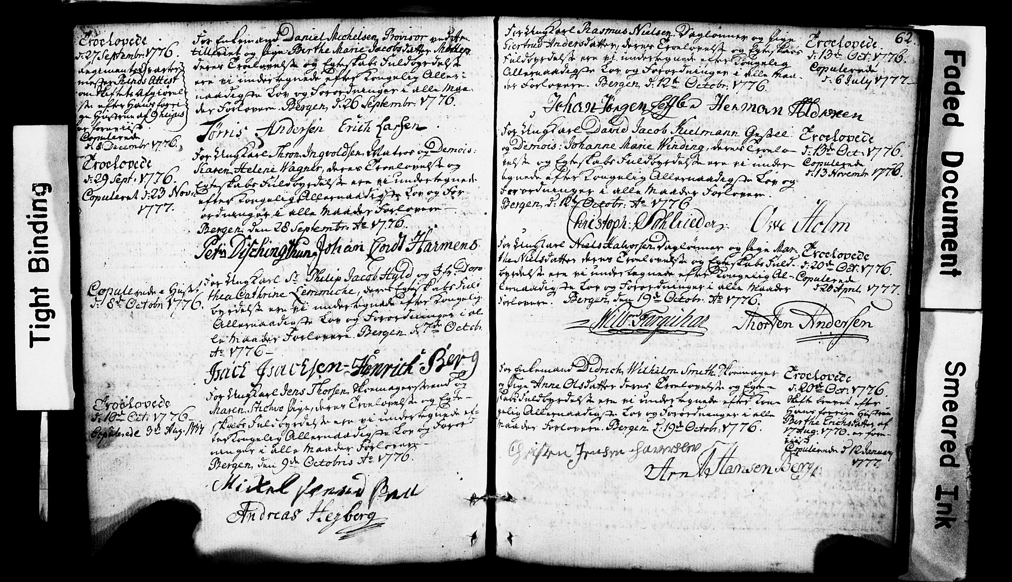 Domkirken sokneprestembete, SAB/A-74801: Forlovererklæringer nr. II.5.1, 1767-1792, s. 62