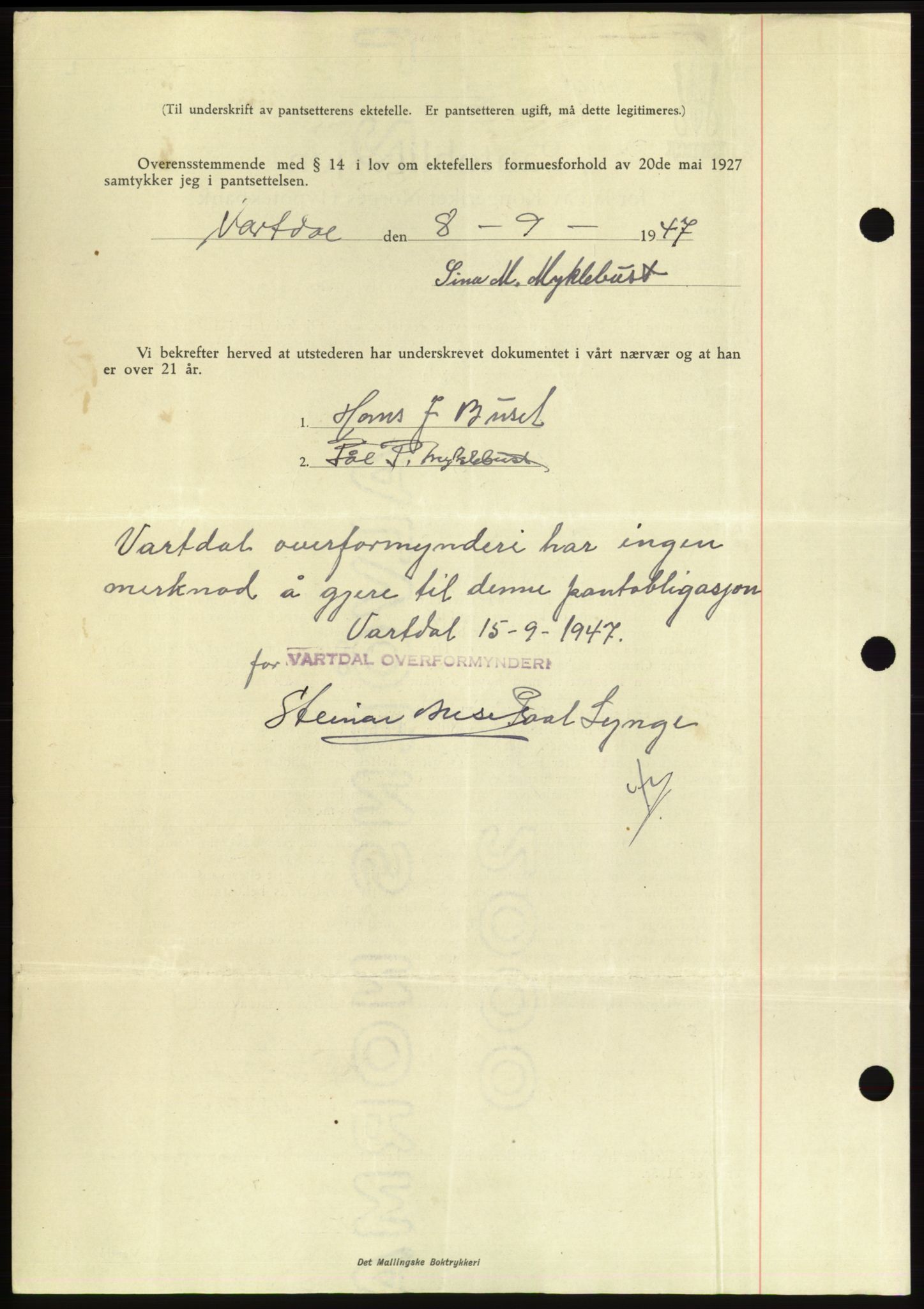 Søre Sunnmøre sorenskriveri, AV/SAT-A-4122/1/2/2C/L0115: Pantebok nr. 3B, 1947-1948, Dagboknr: 1313/1947