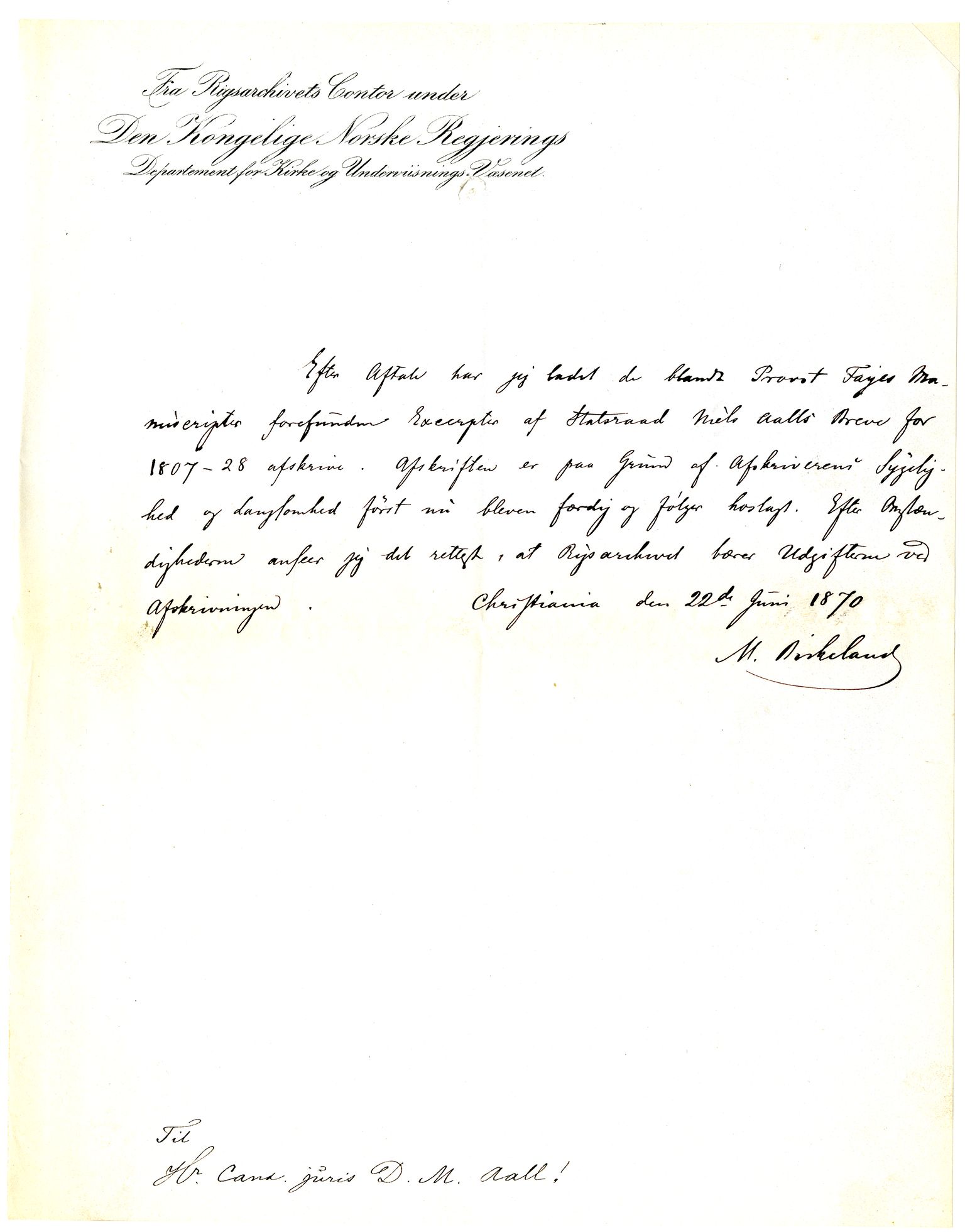 Diderik Maria Aalls brevsamling, NF/Ark-1023/F/L0002: D.M. Aalls brevsamling. B - C, 1799-1889, s. 1