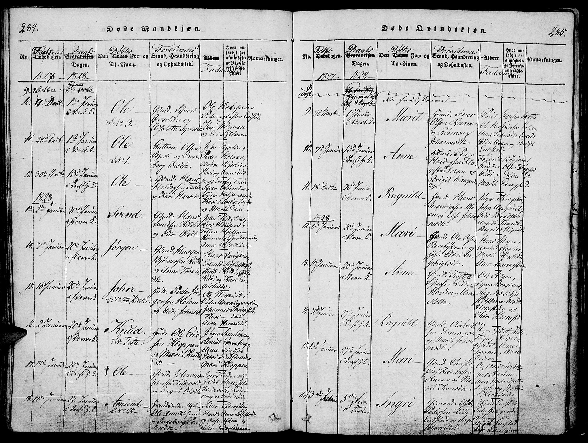 Lesja prestekontor, AV/SAH-PREST-068/H/Ha/Haa/L0004: Ministerialbok nr. 4, 1820-1829, s. 284-285