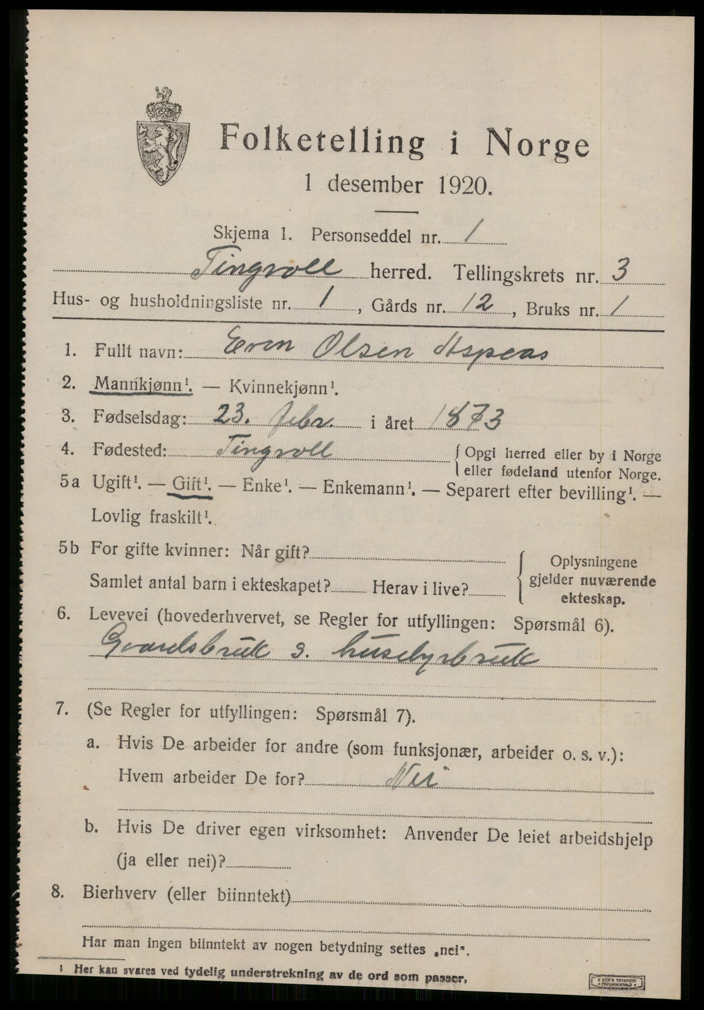 SAT, Folketelling 1920 for 1560 Tingvoll herred, 1920, s. 1636
