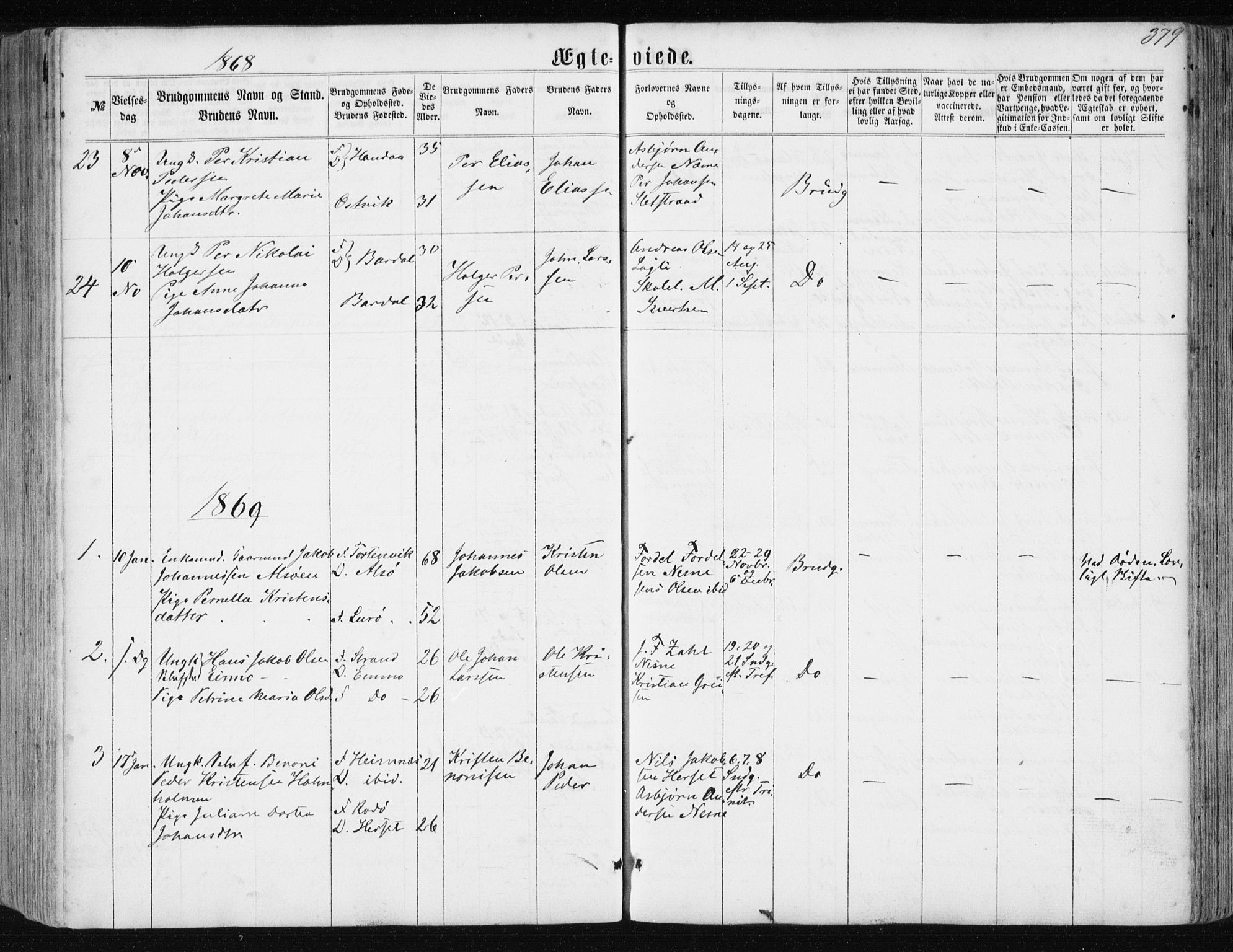 Ministerialprotokoller, klokkerbøker og fødselsregistre - Nordland, AV/SAT-A-1459/838/L0556: Klokkerbok nr. 838C03, 1861-1893, s. 379