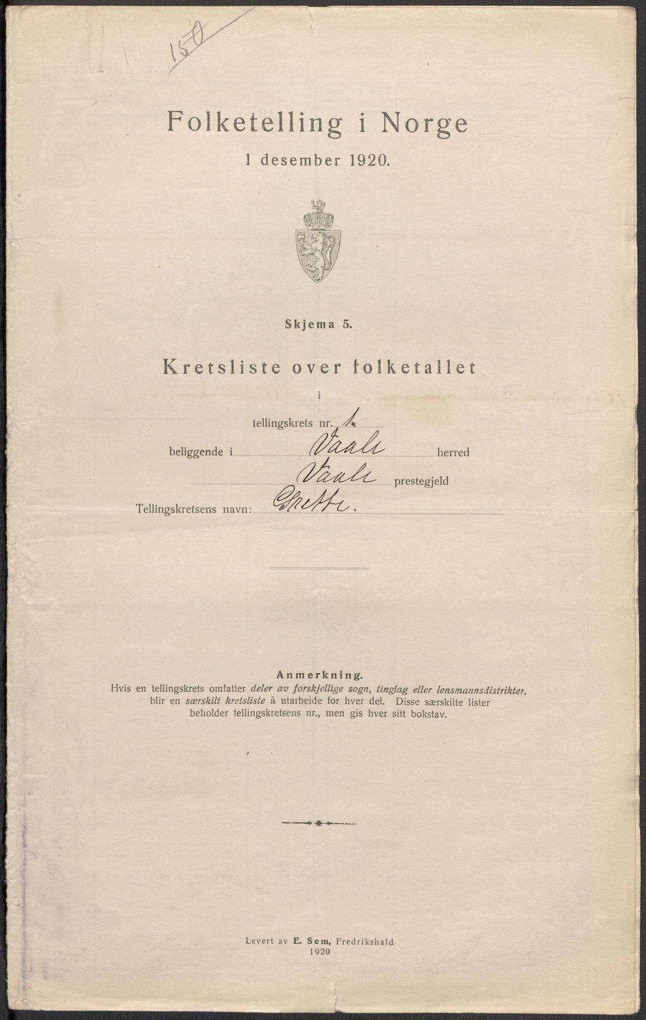 SAKO, Folketelling 1920 for 0716 Våle herred, 1920, s. 4