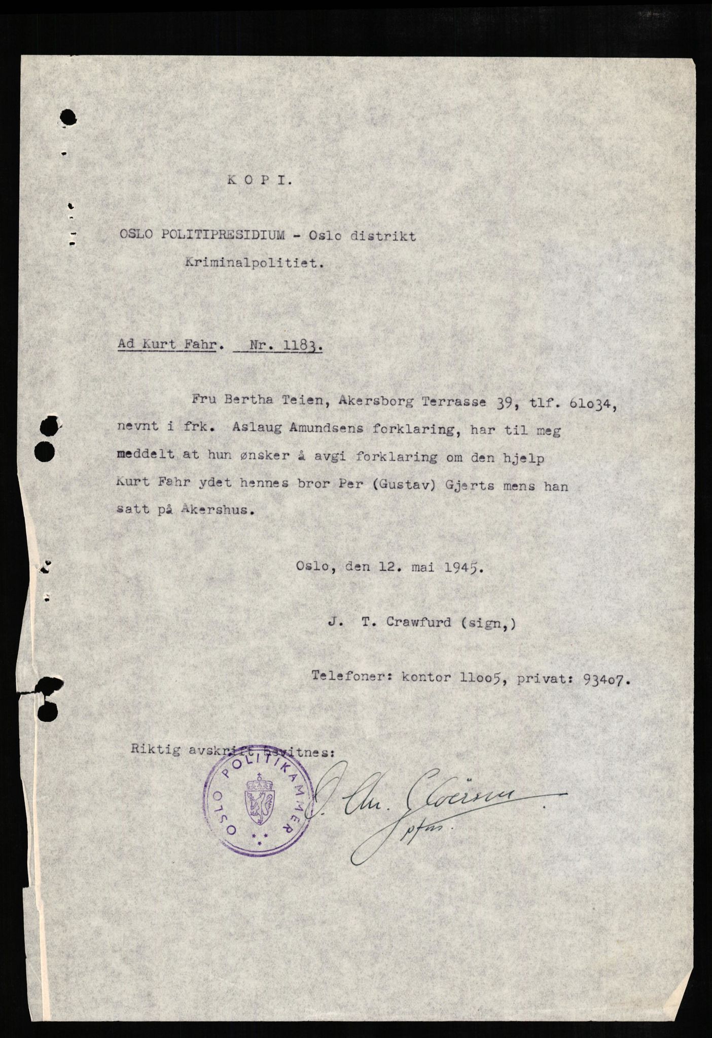 Forsvaret, Forsvarets overkommando II, AV/RA-RAFA-3915/D/Db/L0007: CI Questionaires. Tyske okkupasjonsstyrker i Norge. Tyskere., 1945-1946, s. 405
