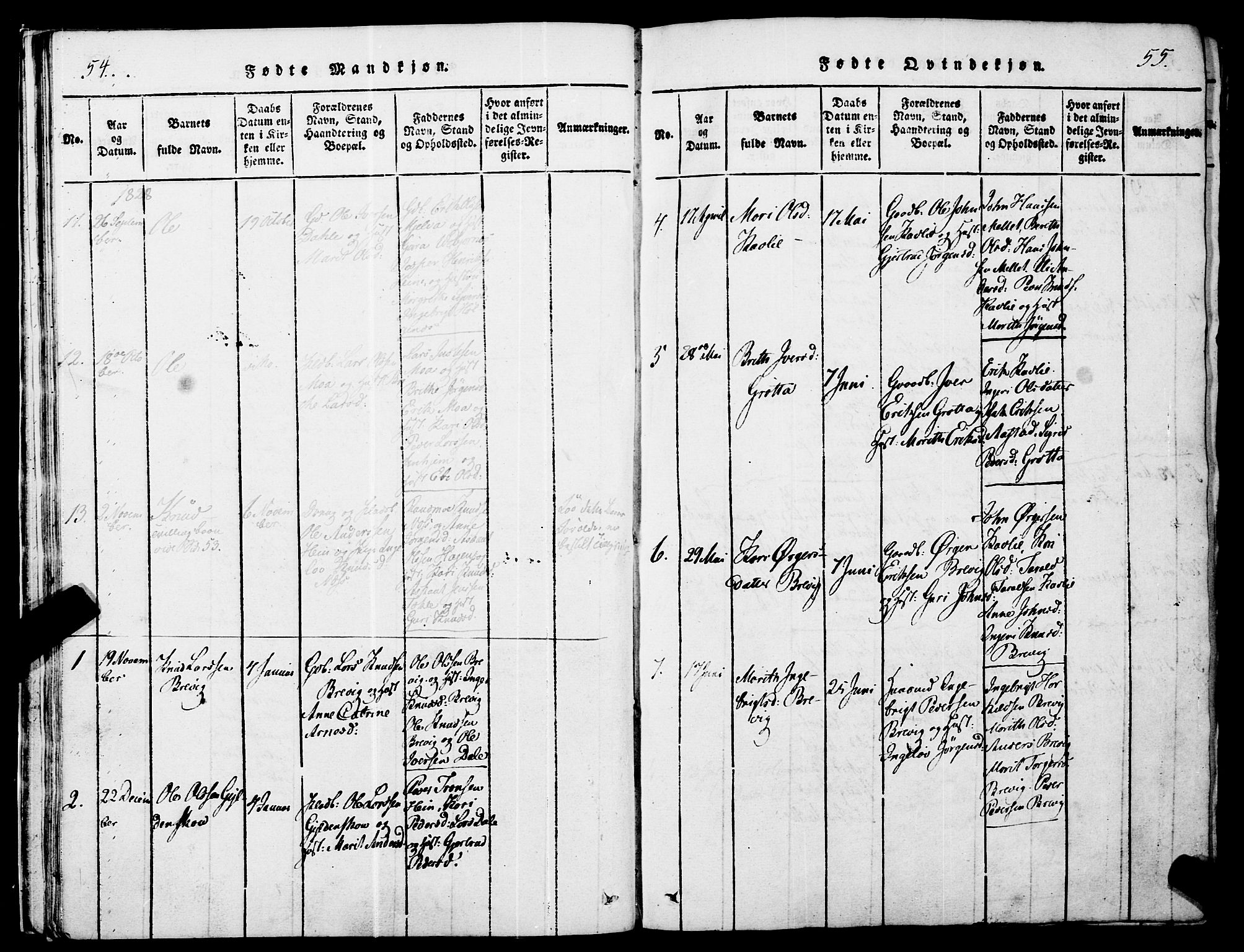 Ministerialprotokoller, klokkerbøker og fødselsregistre - Møre og Romsdal, SAT/A-1454/545/L0585: Ministerialbok nr. 545A01, 1818-1853, s. 54-55