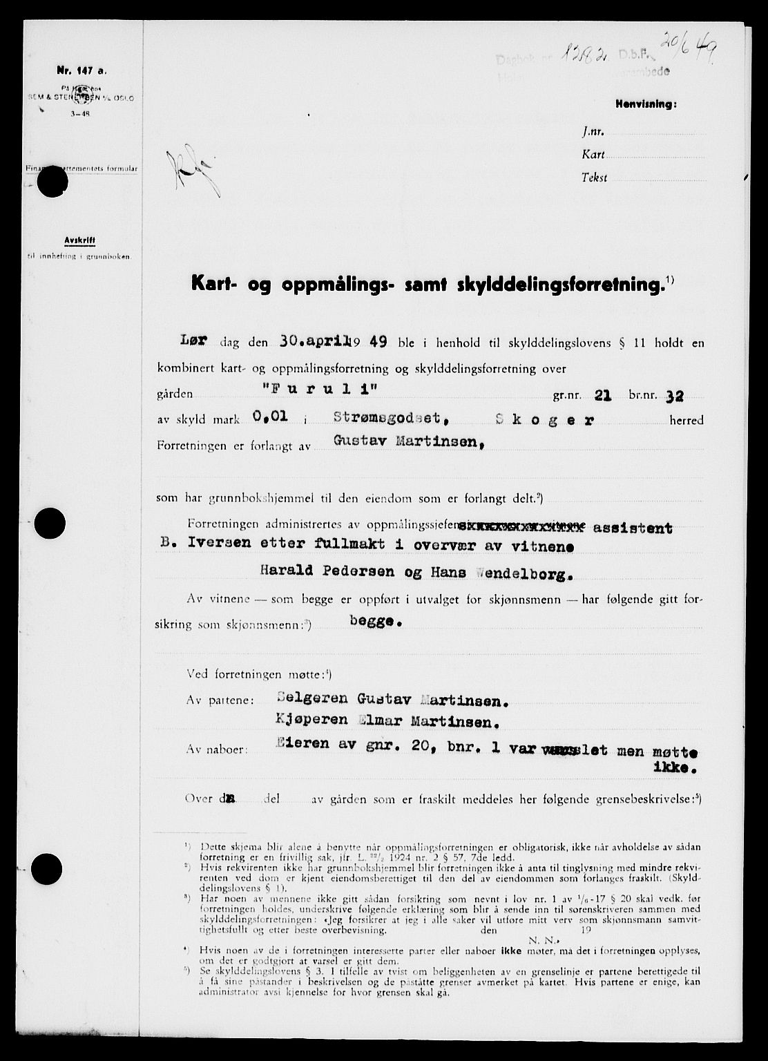 Holmestrand sorenskriveri, SAKO/A-67/G/Ga/Gaa/L0066: Pantebok nr. A-66, 1949-1949, Dagboknr: 1282/1949