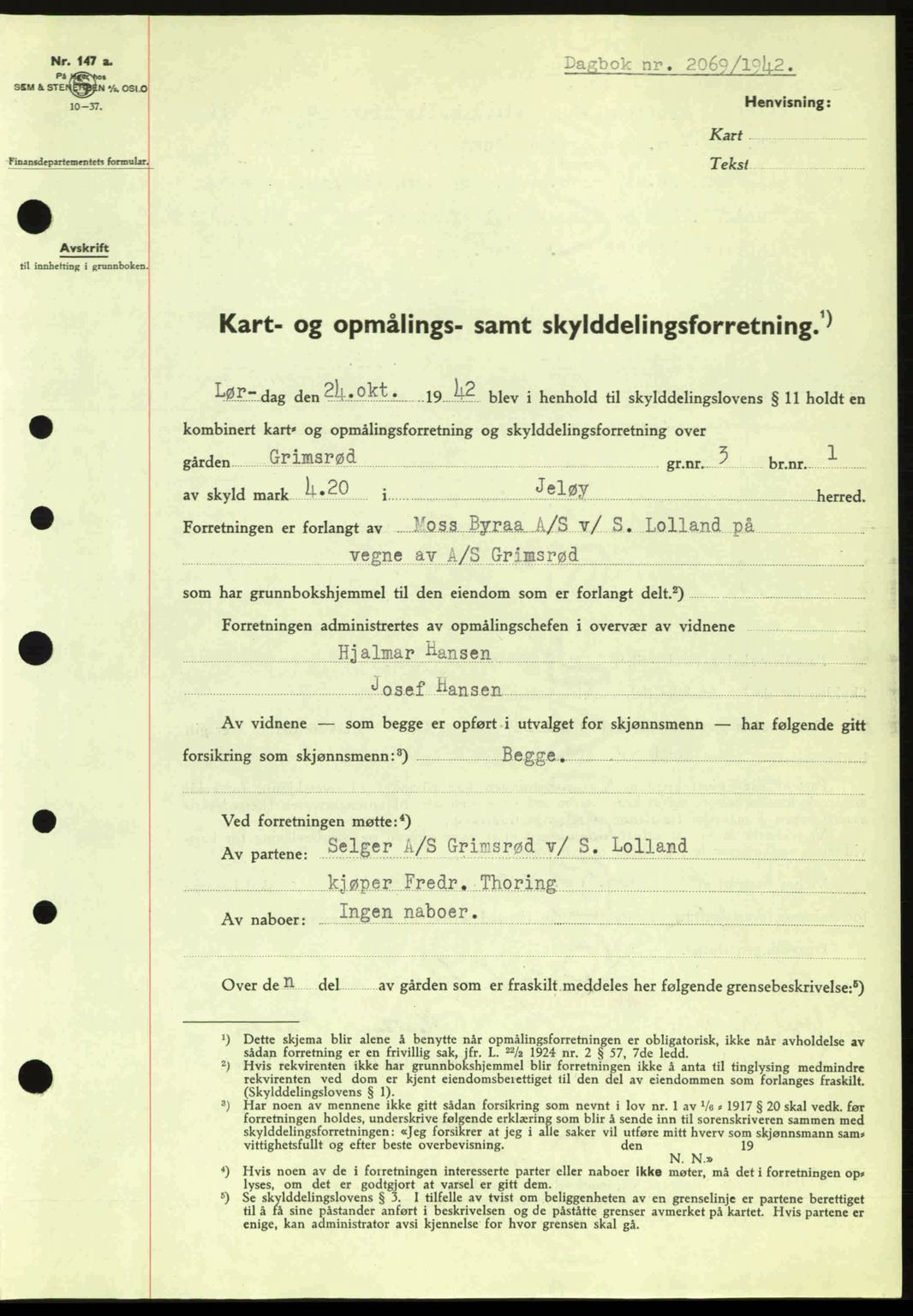 Moss sorenskriveri, SAO/A-10168: Pantebok nr. A10, 1942-1943, Dagboknr: 2069/1942