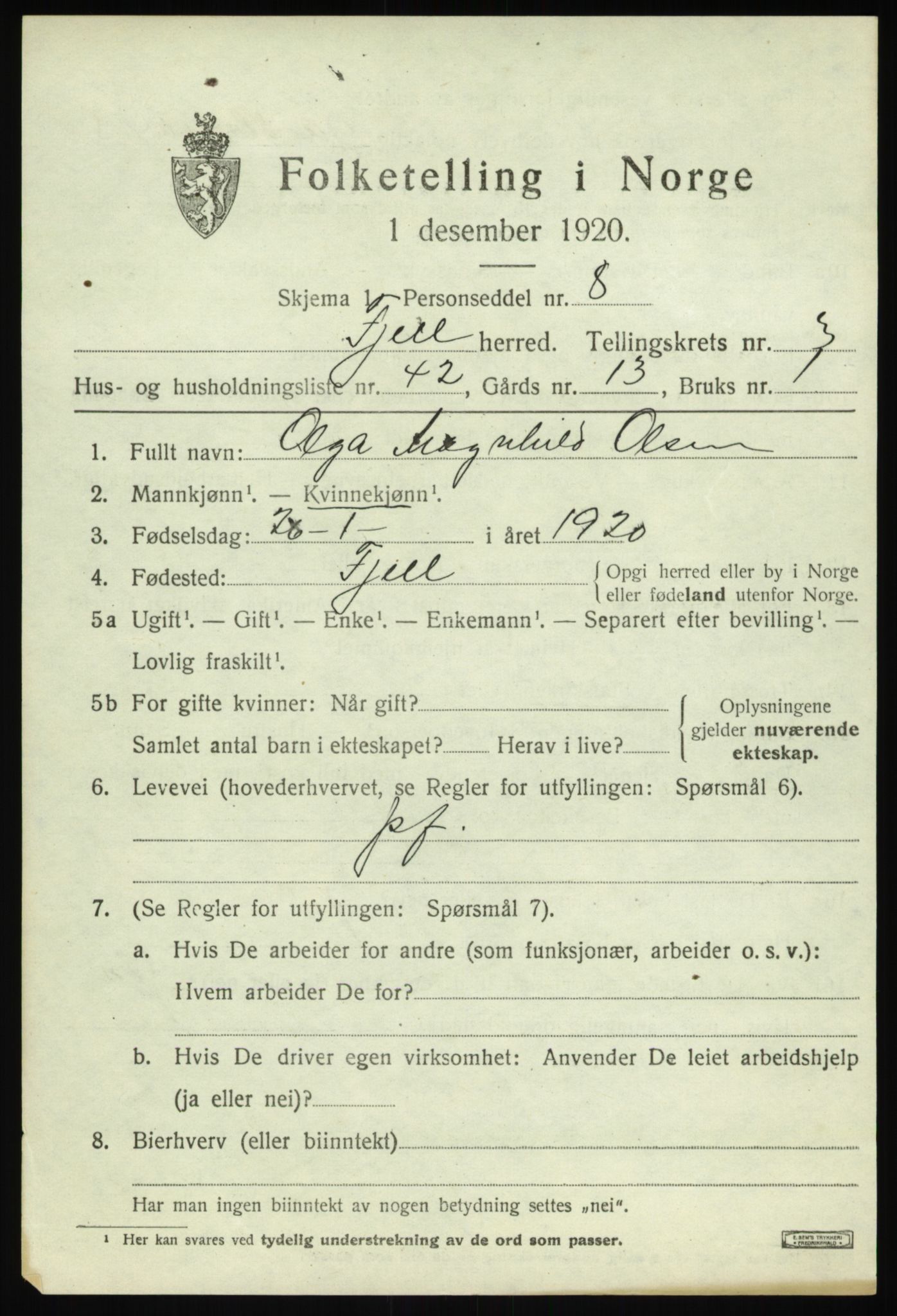 SAB, Folketelling 1920 for 1246 Fjell herred, 1920, s. 3512