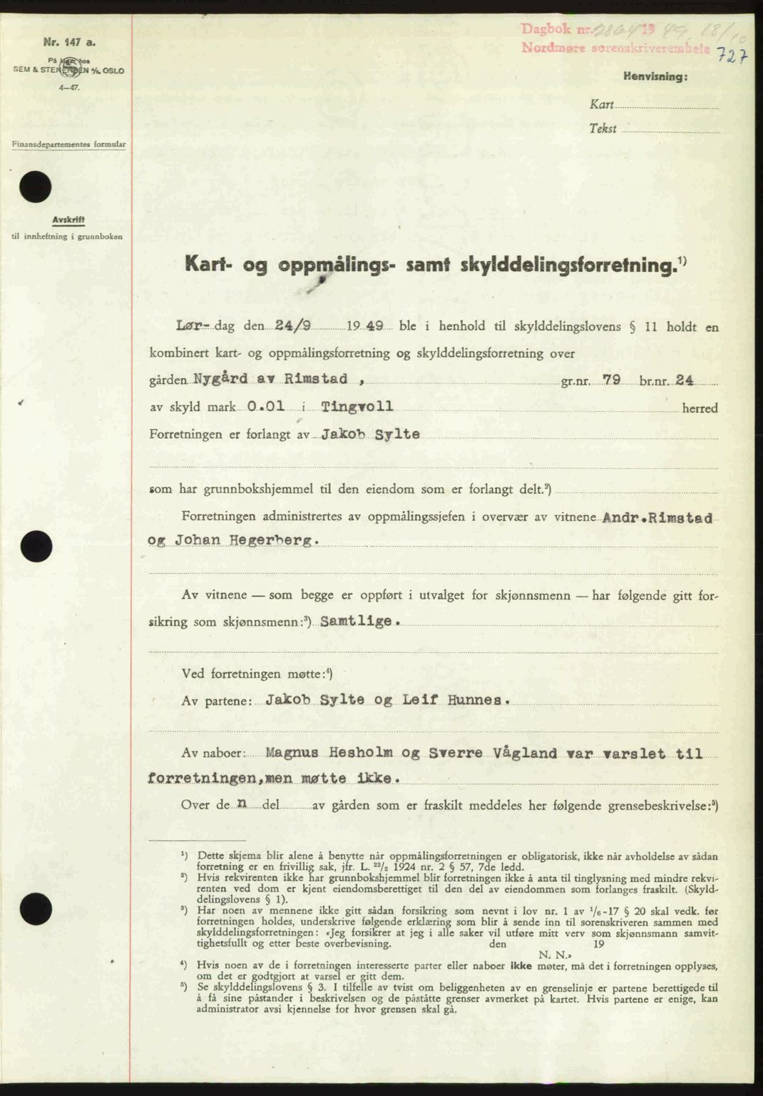 Nordmøre sorenskriveri, AV/SAT-A-4132/1/2/2Ca: Pantebok nr. A112, 1949-1949, Dagboknr: 2864/1949