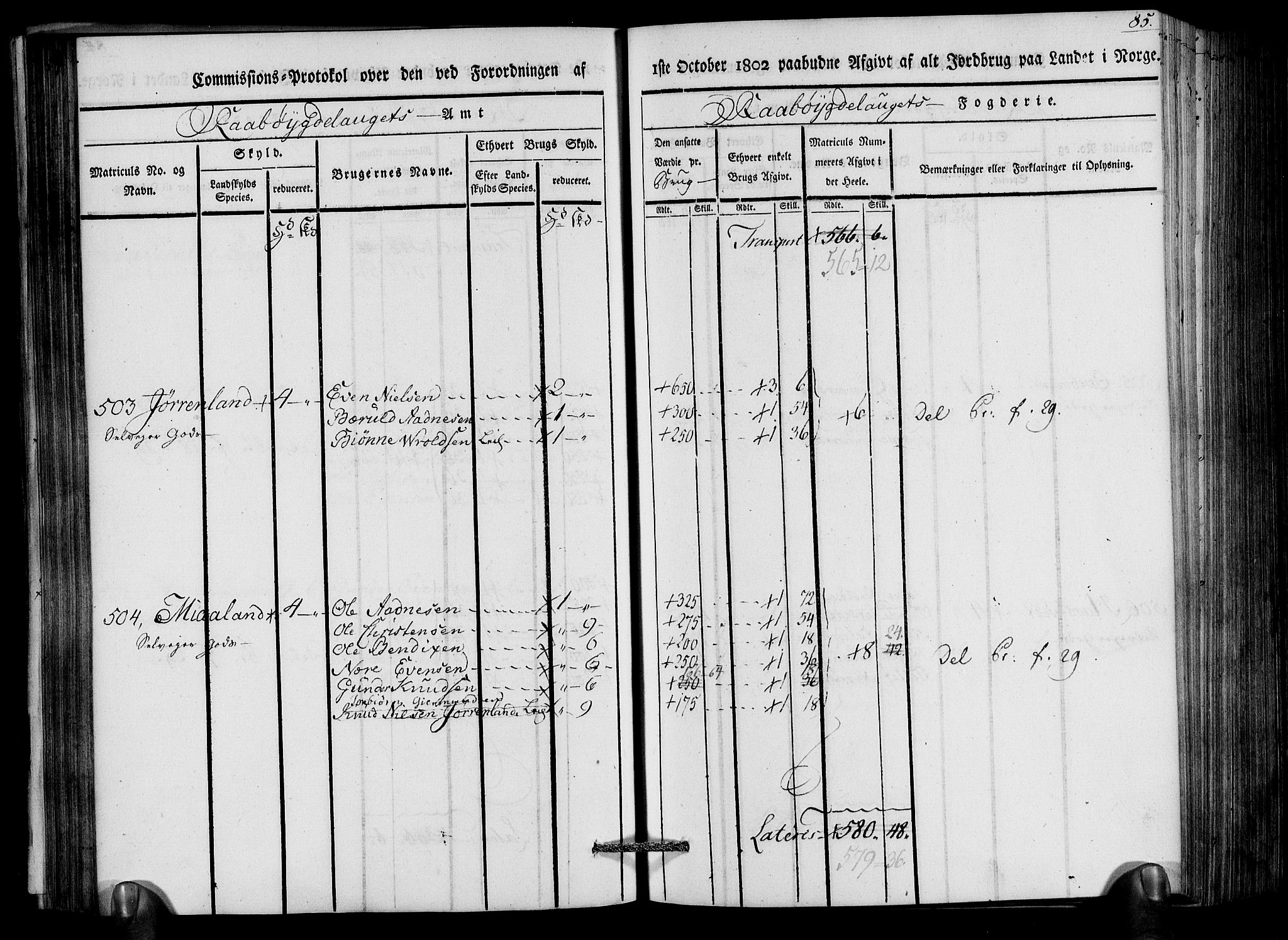 Rentekammeret inntil 1814, Realistisk ordnet avdeling, RA/EA-4070/N/Ne/Nea/L0083: Råbyggelag fogderi. Kommisjonsprotokoll for Østre Råbyggelagets sorenskriveri, 1803, s. 87