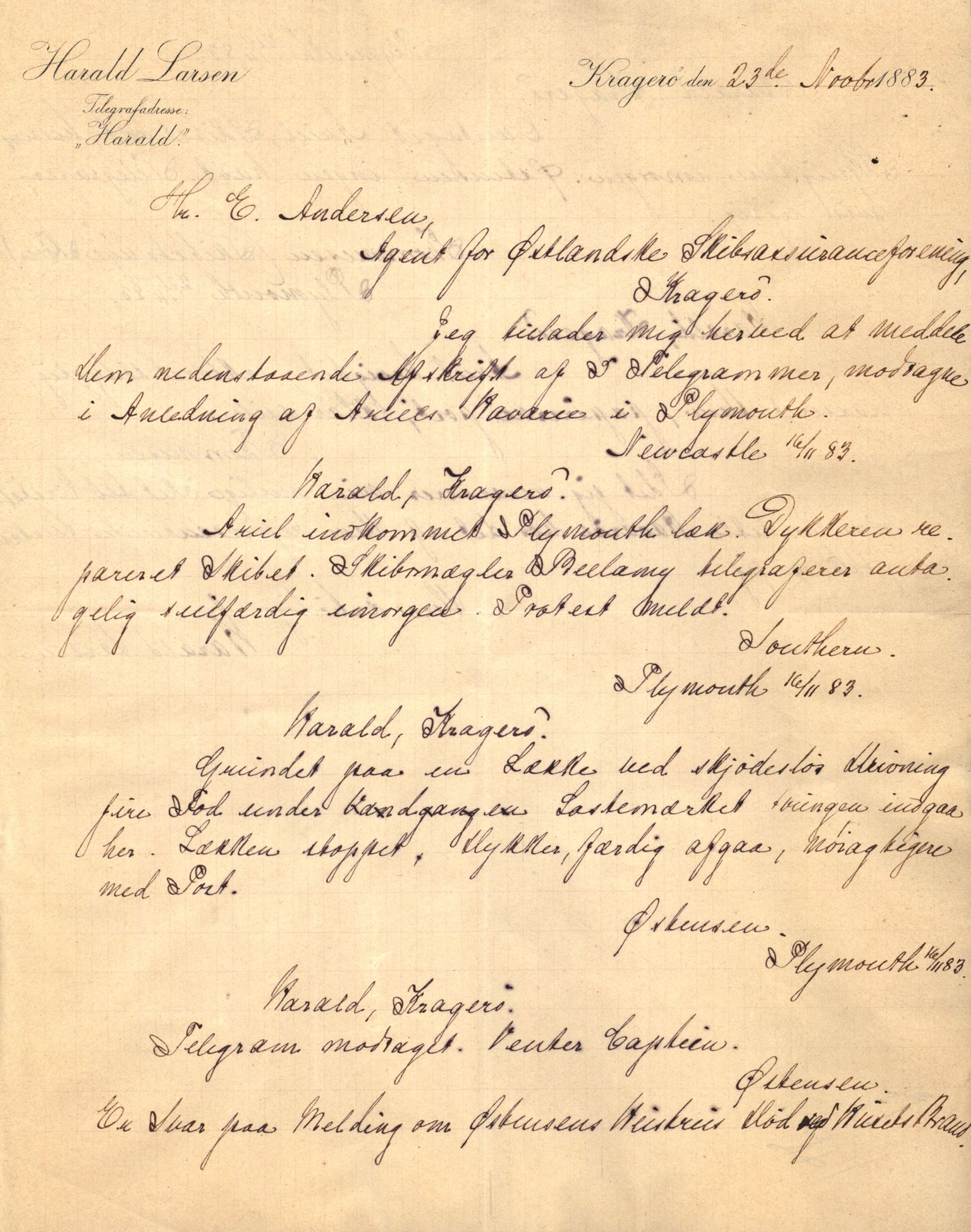 Pa 63 - Østlandske skibsassuranceforening, VEMU/A-1079/G/Ga/L0016/0008: Havaridokumenter / Ariel, Arica, Rolf, Activ, Herman Lehmkuhl, 1883, s. 2