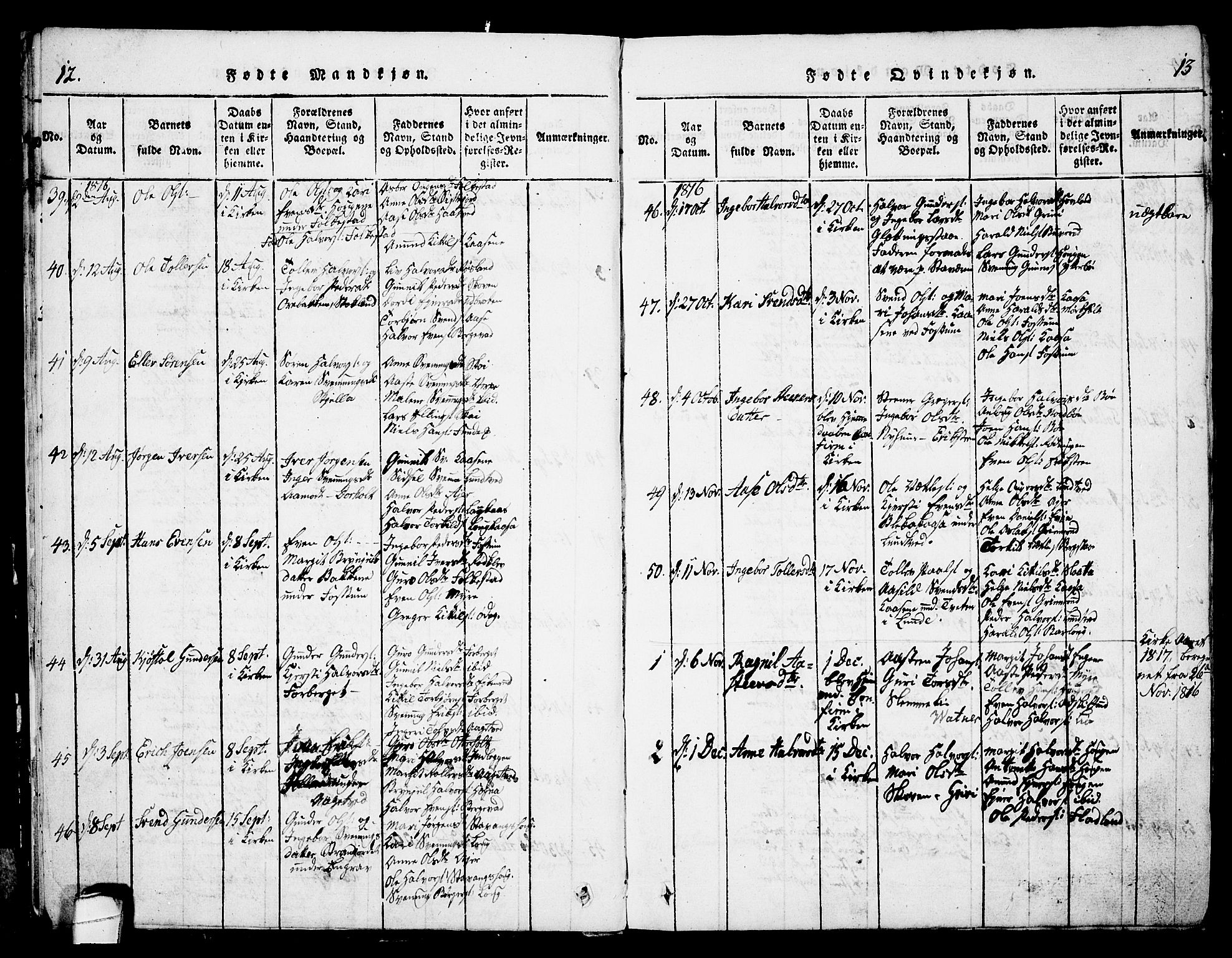 Bø kirkebøker, AV/SAKO-A-257/G/Ga/L0001: Klokkerbok nr. 1, 1815-1831, s. 12-13