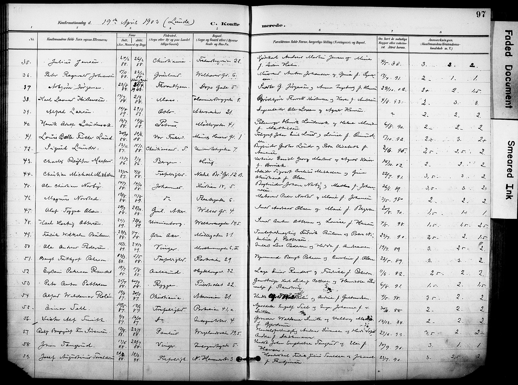 Trefoldighet prestekontor Kirkebøker, AV/SAO-A-10882/F/Fb/L0004: Ministerialbok nr. II 4, 1896-1915, s. 97