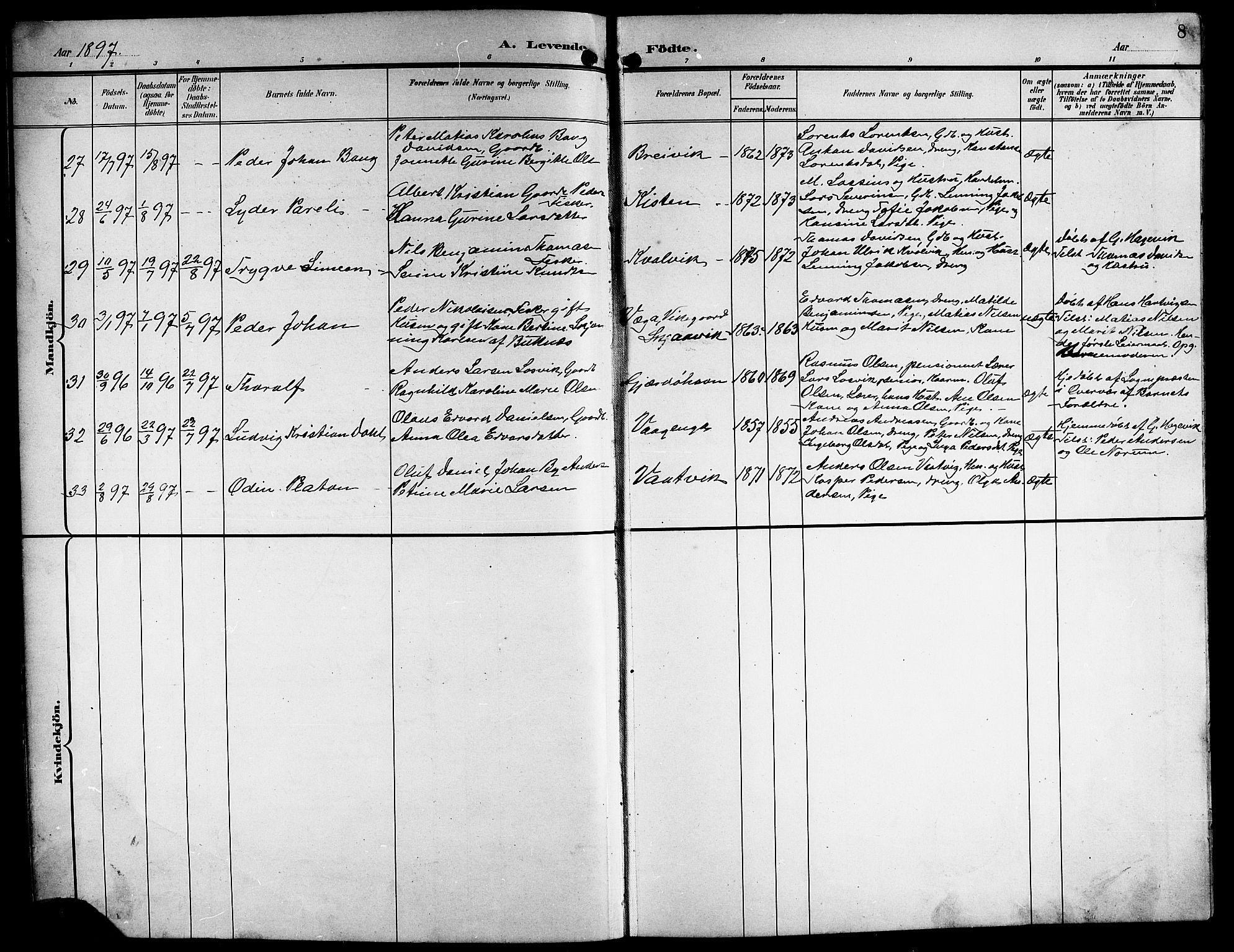 Ministerialprotokoller, klokkerbøker og fødselsregistre - Nordland, AV/SAT-A-1459/841/L0621: Klokkerbok nr. 841C05, 1897-1923, s. 8