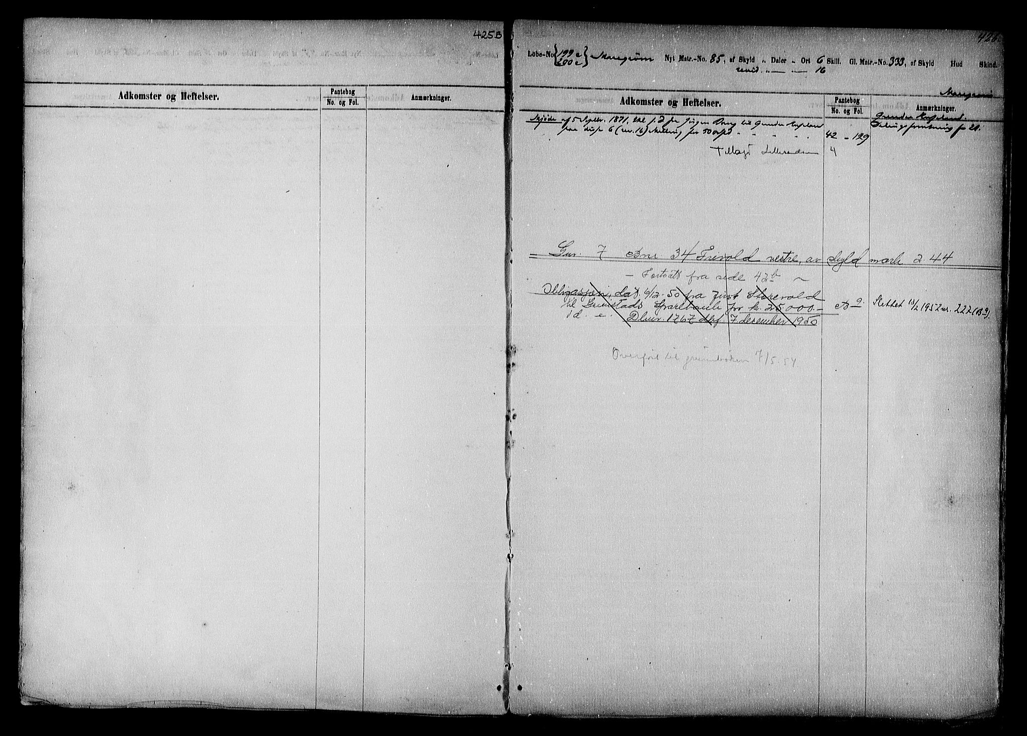 Vestre Nedenes/Sand sorenskriveri, SAK/1221-0010/G/Ga/L0016: Panteregister nr. 12b, 1770-1957, s. 426