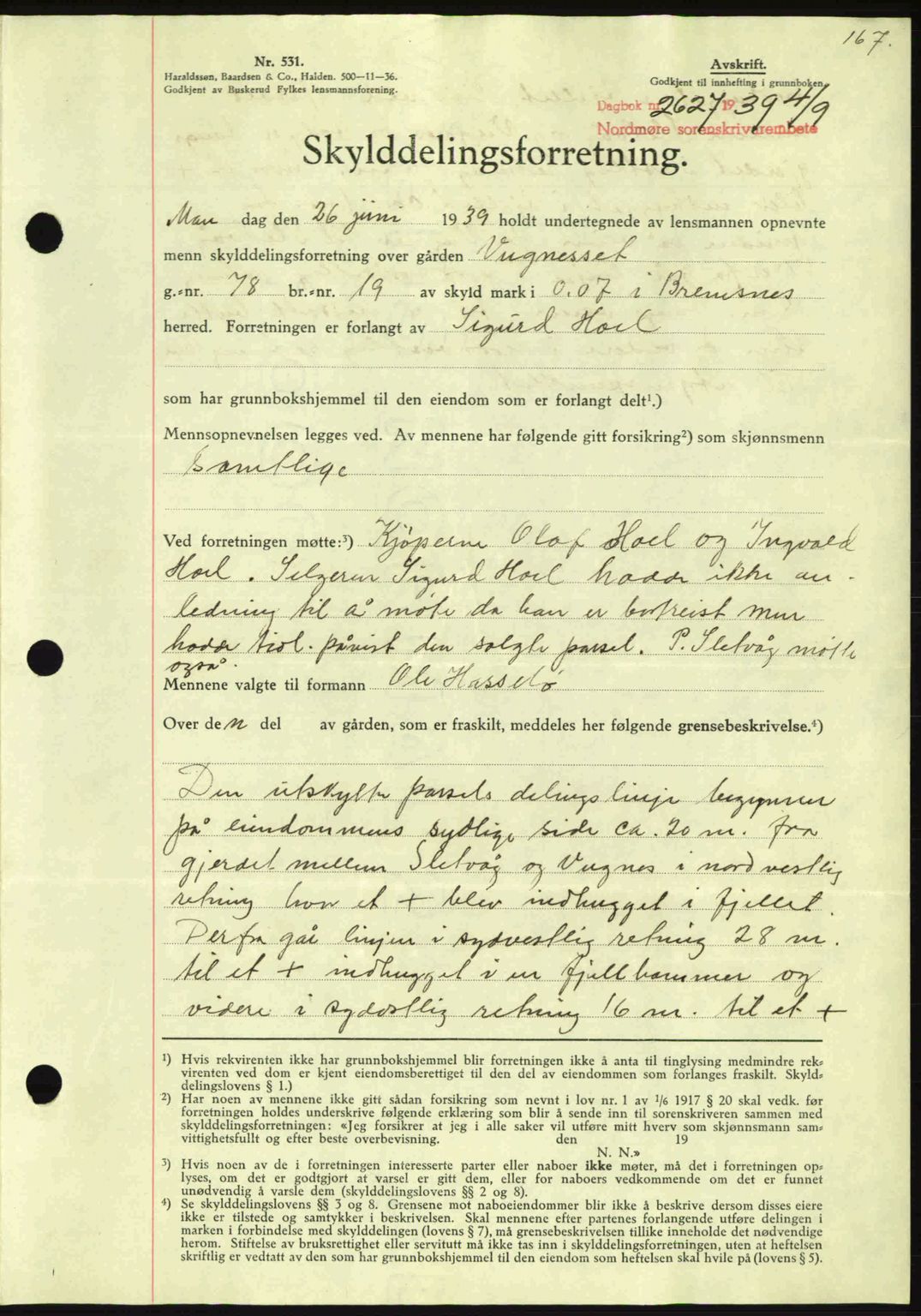 Nordmøre sorenskriveri, SAT/A-4132/1/2/2Ca: Pantebok nr. A87, 1939-1940, Dagboknr: 2627/1939
